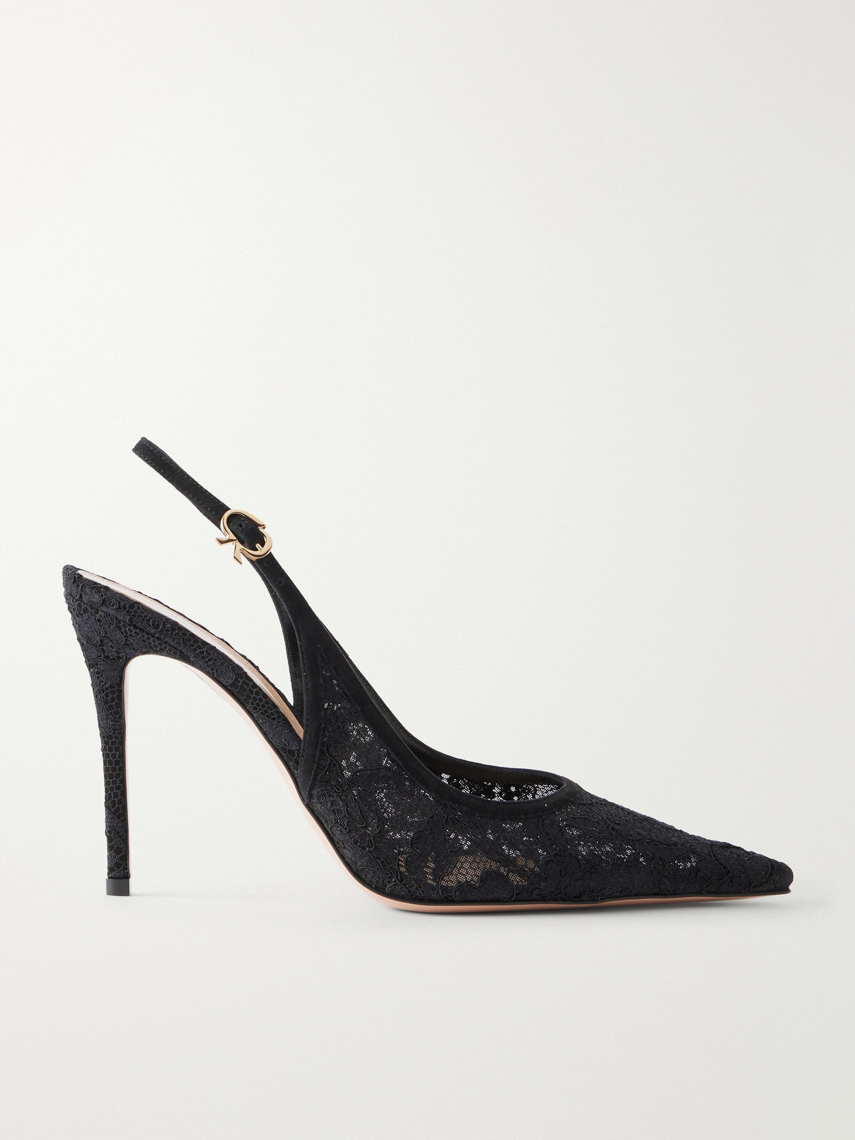 Gianvito Rossi Sofia 95 Leather-trimmed Lace Slingback Pumps In Black