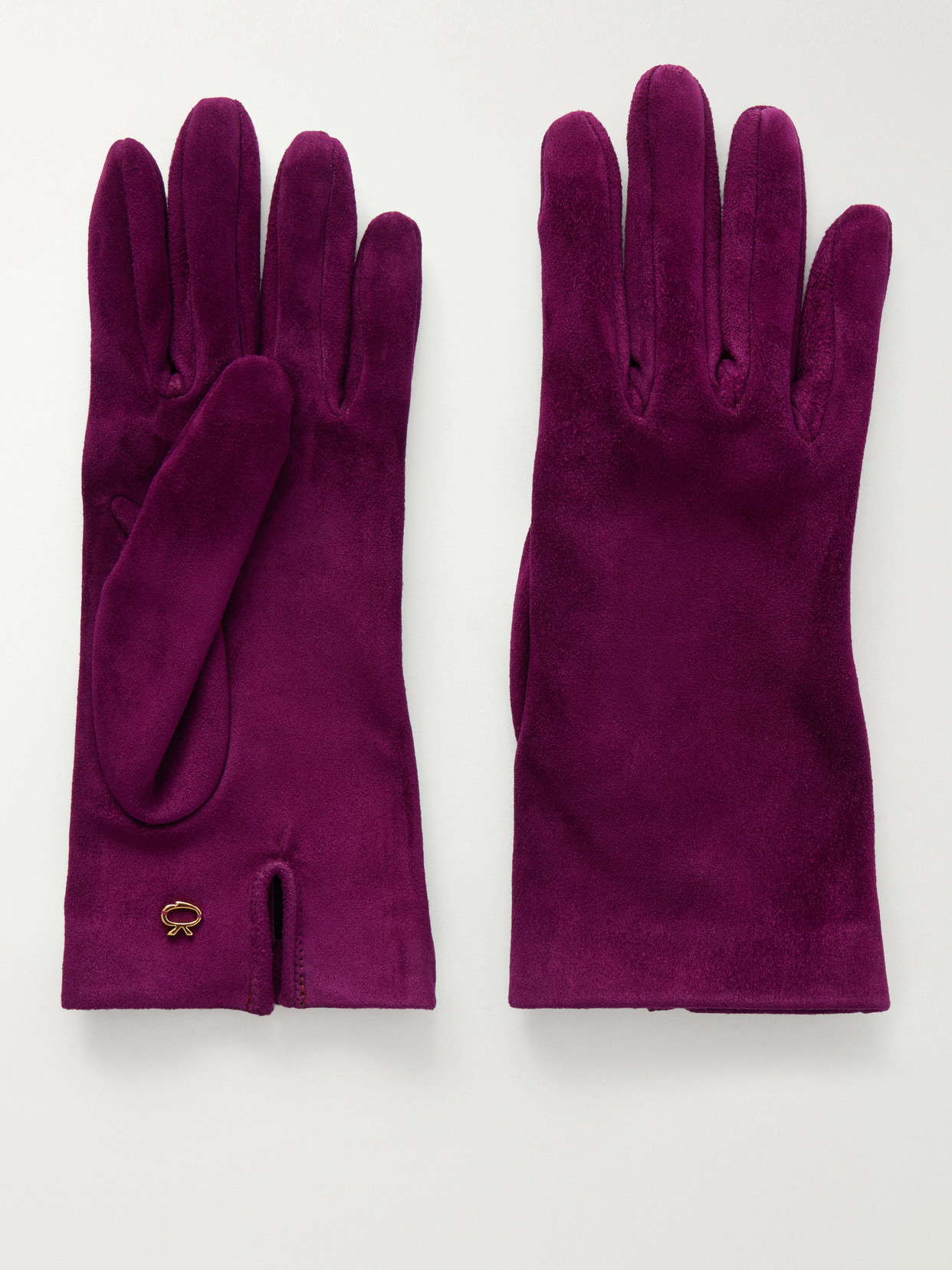 Gianvito Rossi Logo-embellished Suede Gloves In Purple