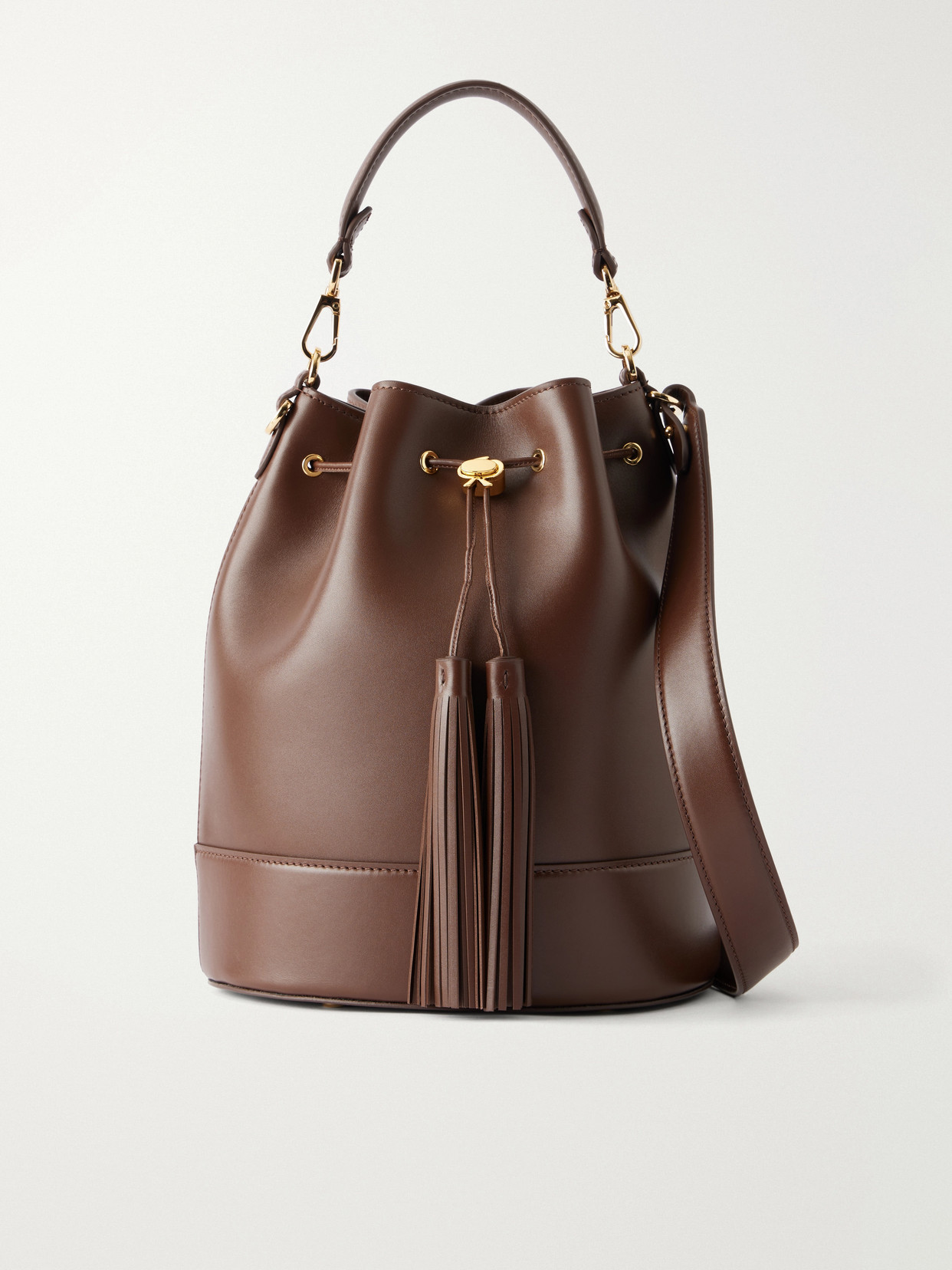 Gianvito Rossi Sienna Tasseled Leather Drawstring Bucket Bag In Brown