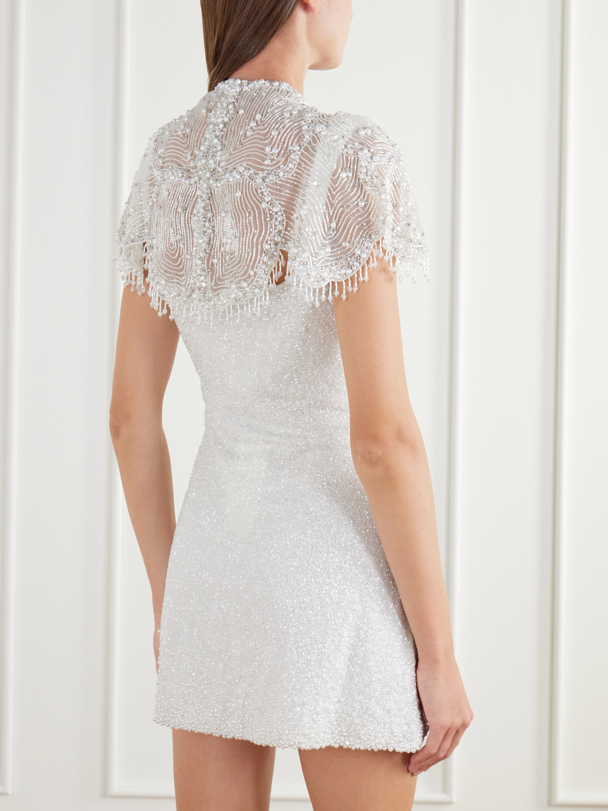 Selkie Fringed Bead-Embellished Silk-Organza Cape