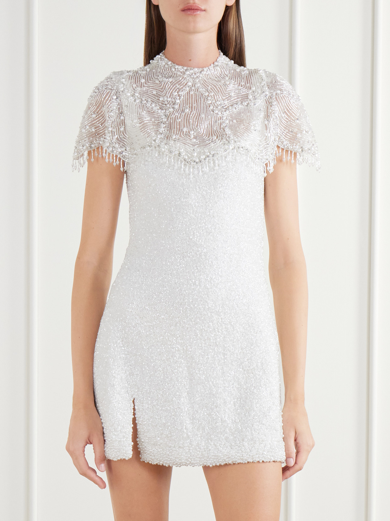 Selkie Fringed Bead-Embellished Silk-Organza Cape