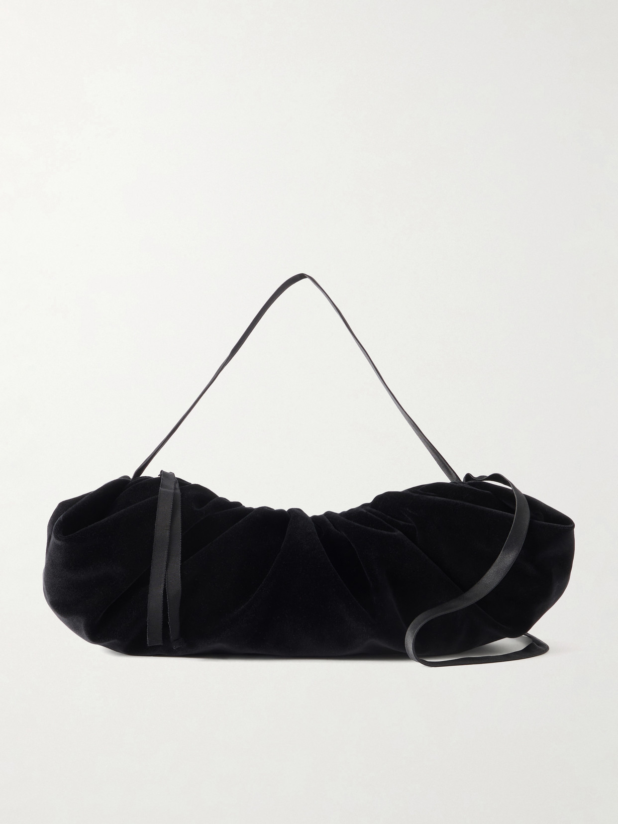 Colleen Allen Bustle Gathered Satin-trimmed Cotton-velvet Shoulder Bag In Black