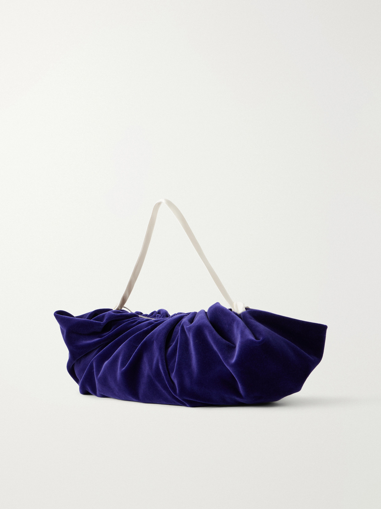 Bustle Gathered Satin-Trimmed Cotton-Velvet Shoulder Bag