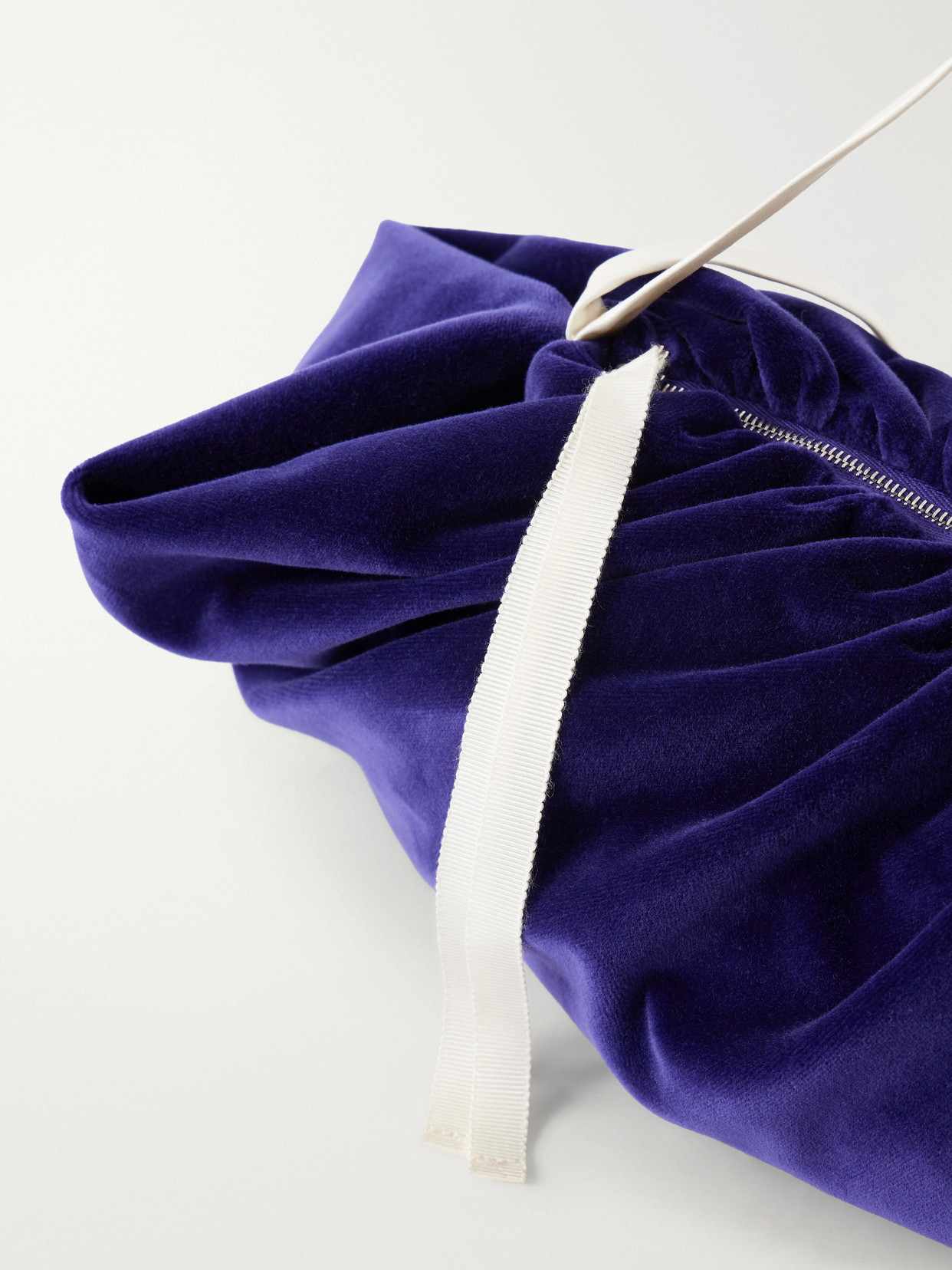 Bustle Gathered Satin-Trimmed Cotton-Velvet Shoulder Bag