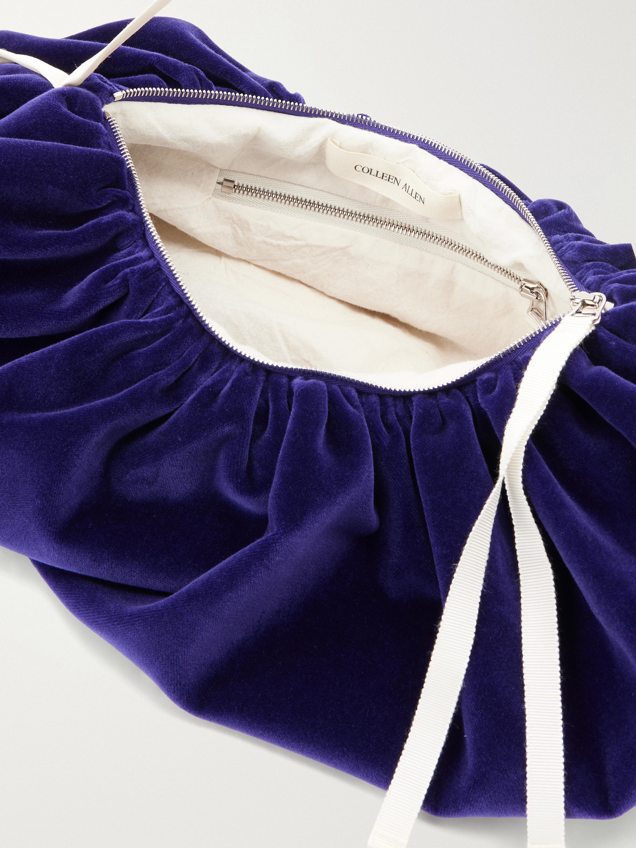 Bustle Gathered Satin-Trimmed Cotton-Velvet Shoulder Bag