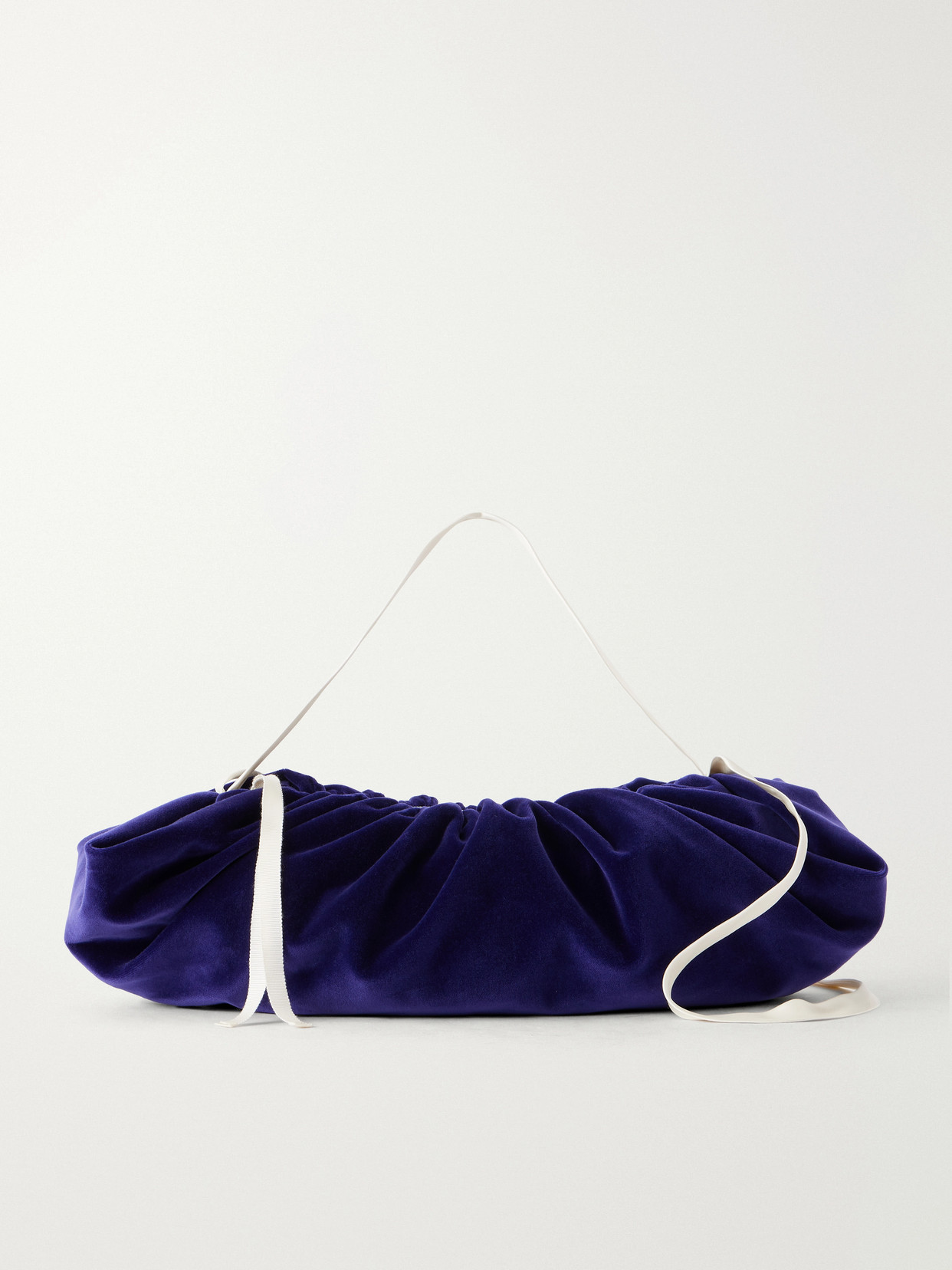 Bustle Gathered Satin-Trimmed Cotton-Velvet Shoulder Bag