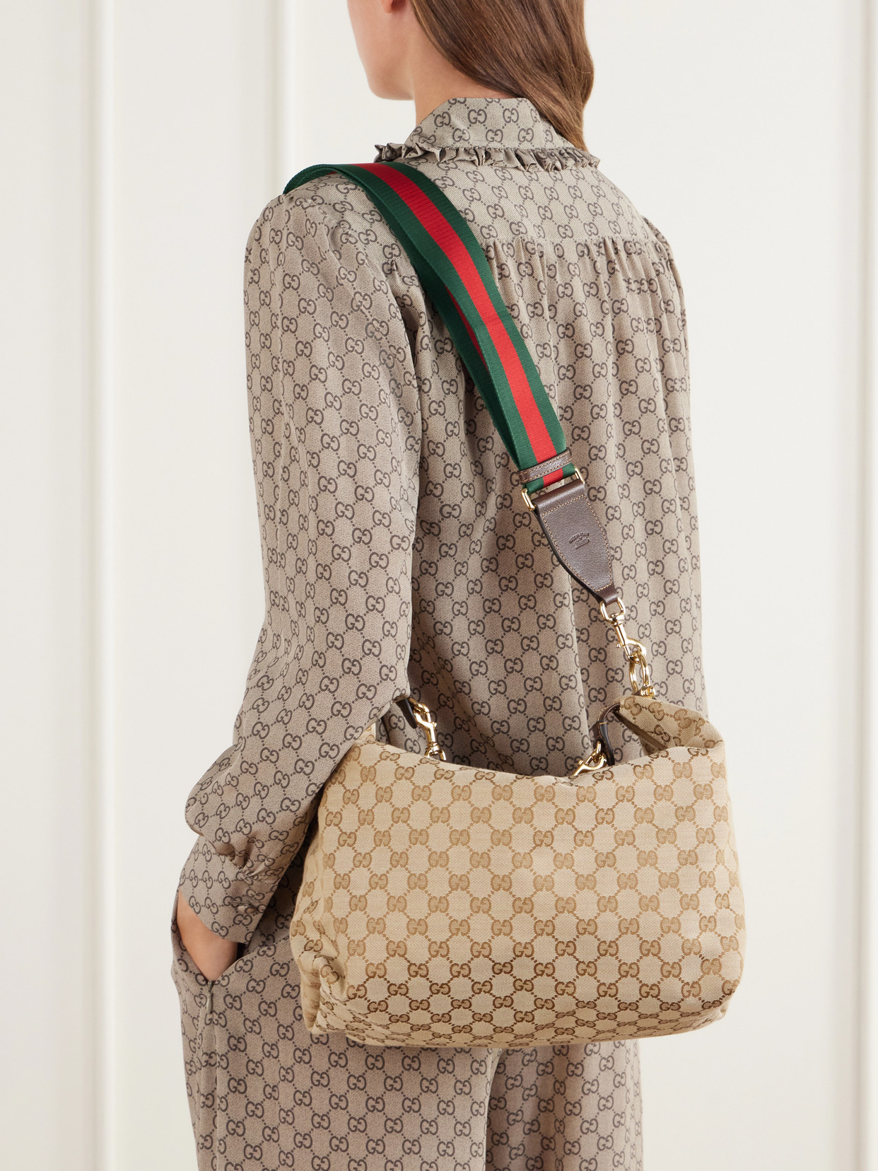 Brera Logo-Jacquard Leather-Trimmed Canvas Shoulder Bag