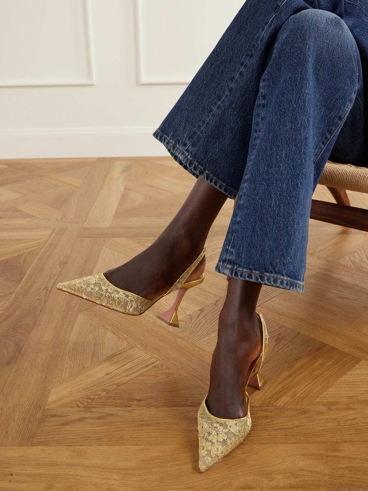 Holli 95 Leather-Trimmed Lace Pumps