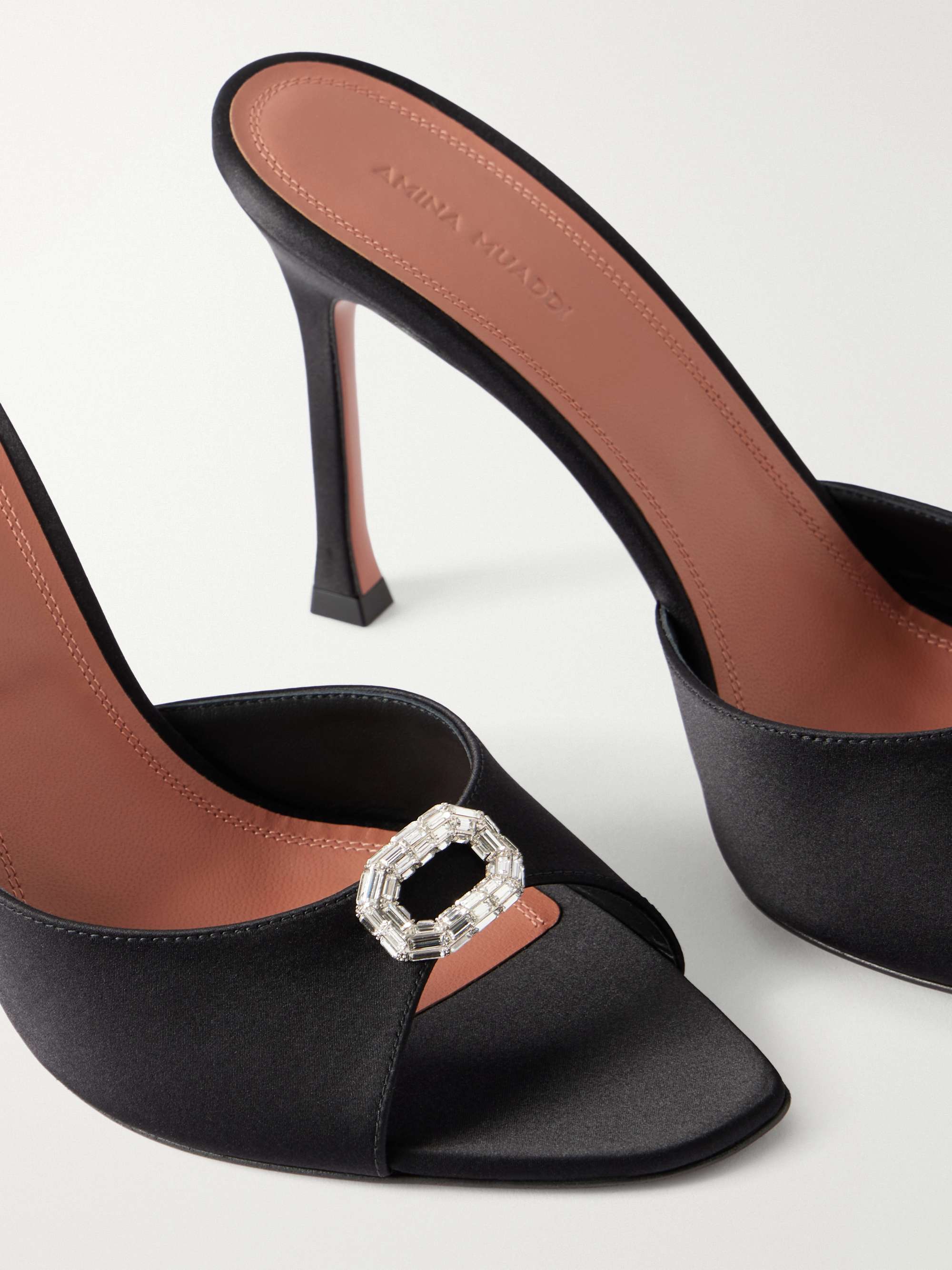 AMINA MUADDI Mini Camelia 95 embellished satin sandals | NET-A-PORTER