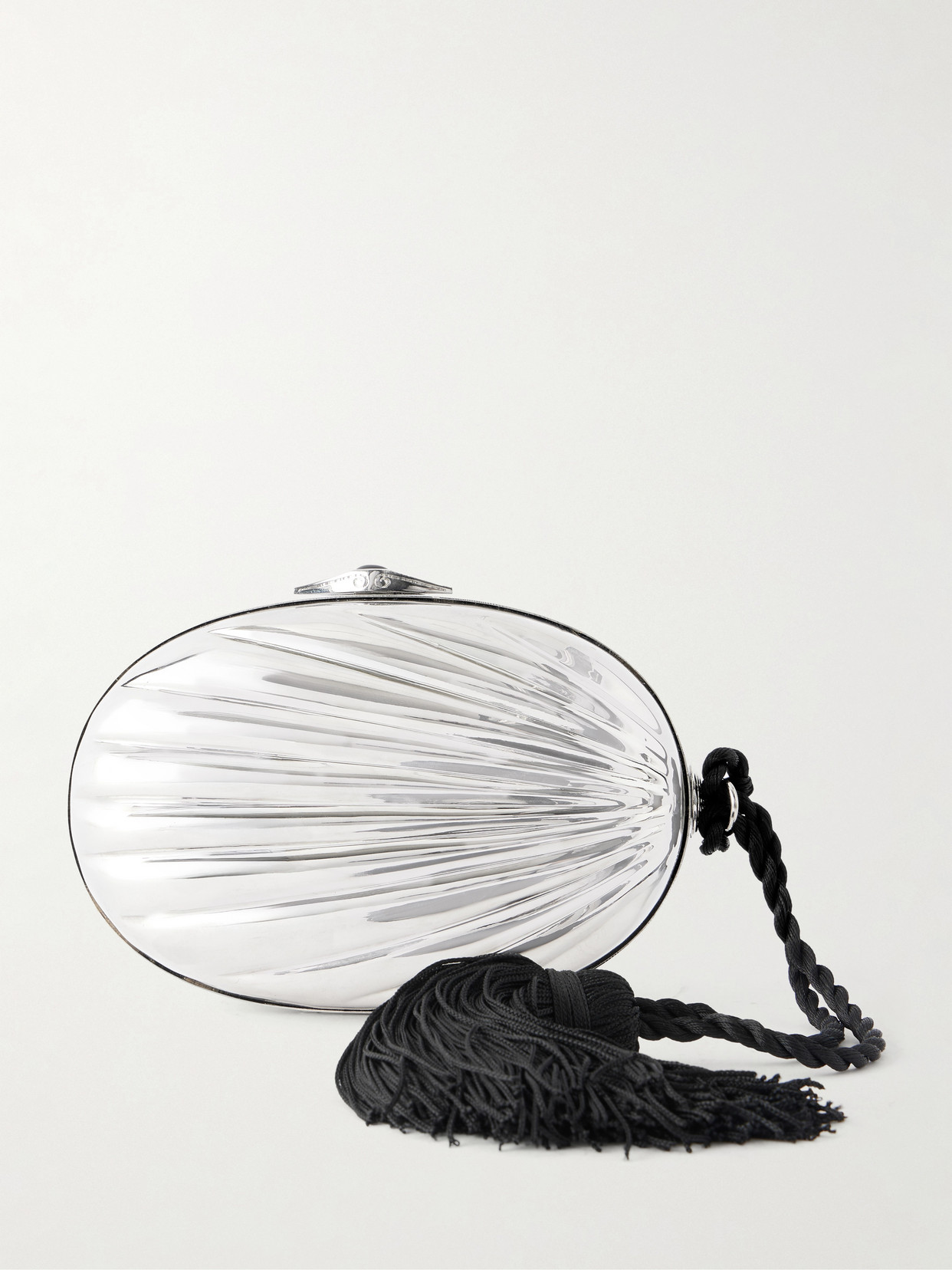 Juju Vera Petra Gemstone-embellished Tasseled Cord Silver Clutch In Black
