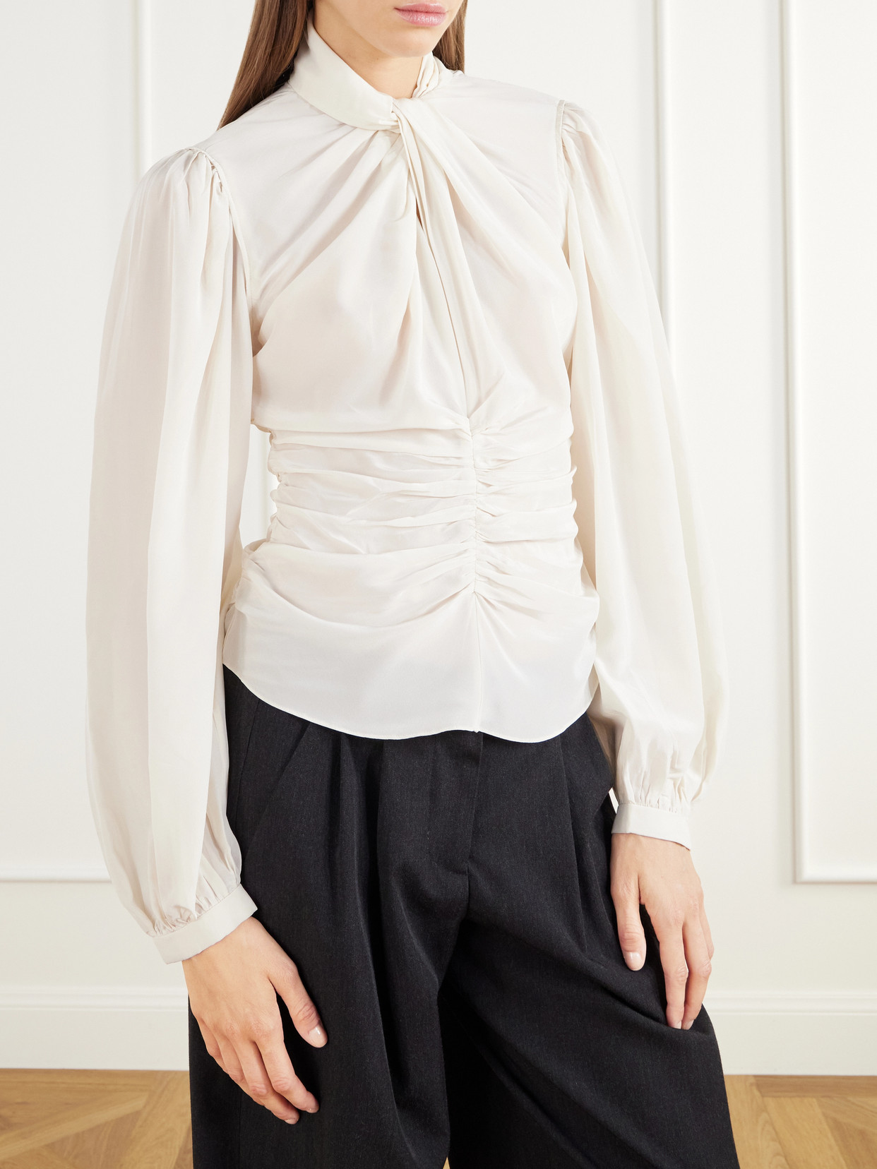 Depsona Ruched Silk-Crepe De Chine Blouse