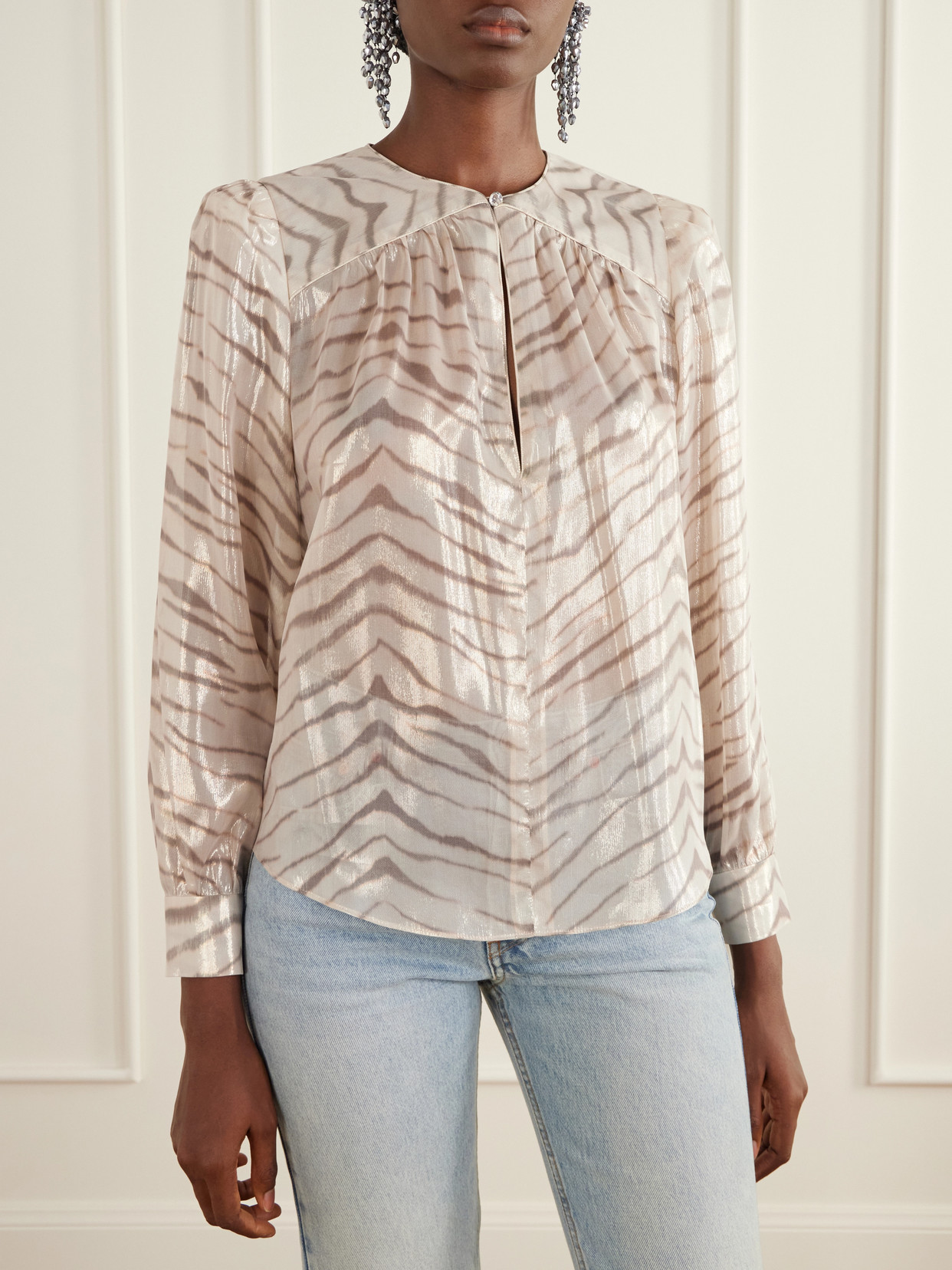 Farali Animal-Print Lurex Silk-Blend Shirt