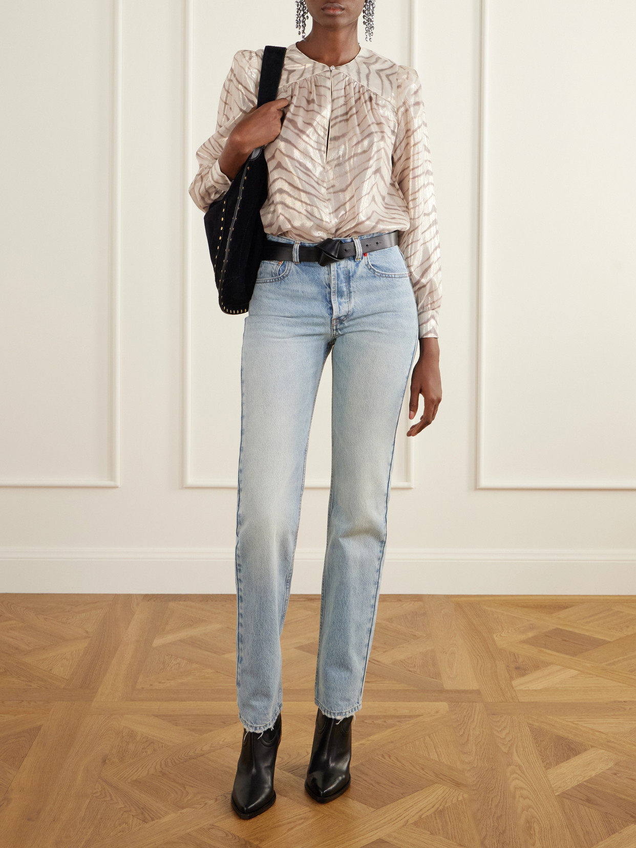 Farali Animal-Print Lurex Silk-Blend Shirt