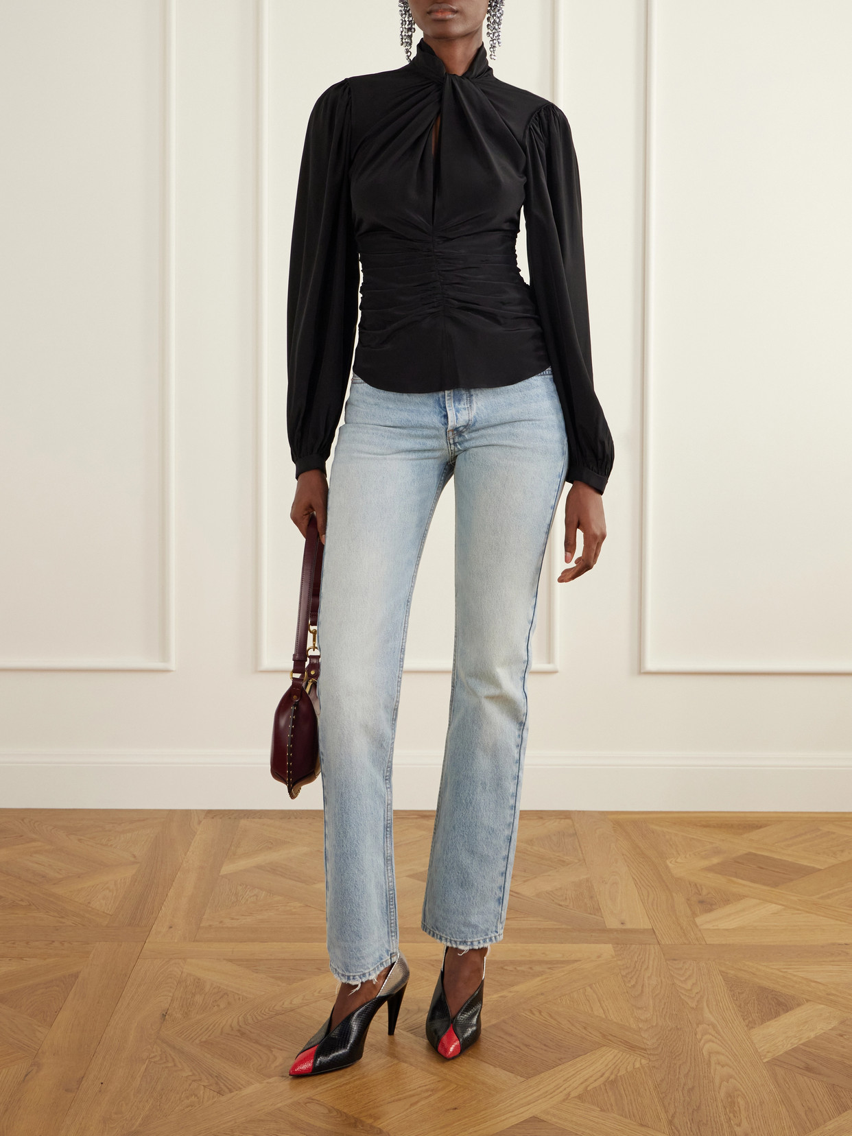 Depsona Ruched Silk-Crepe De Chine Blouse