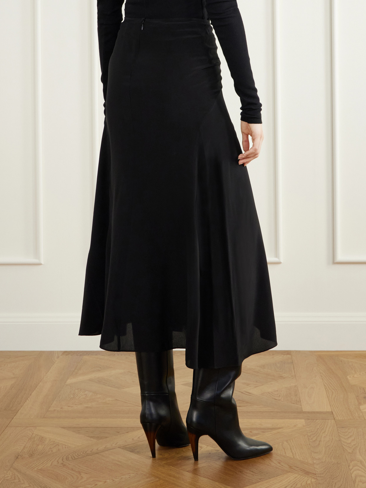 Laren Gathered Silk-Crepe Midi