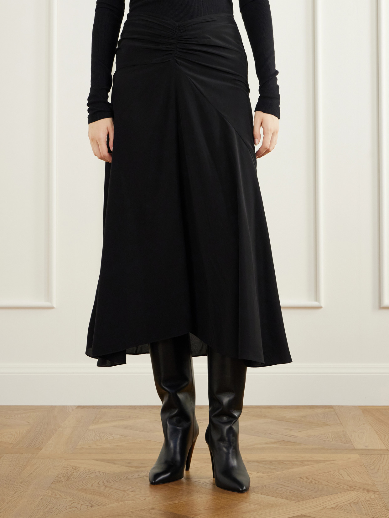 Laren Gathered Silk-Crepe Midi
