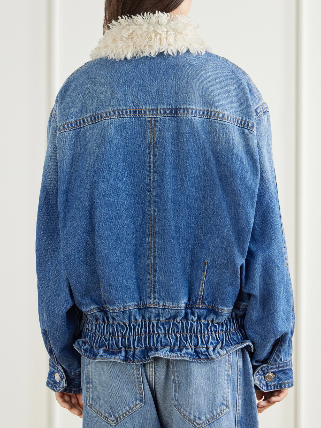 Valineo Padded Plush-Trimmed Denim Coat