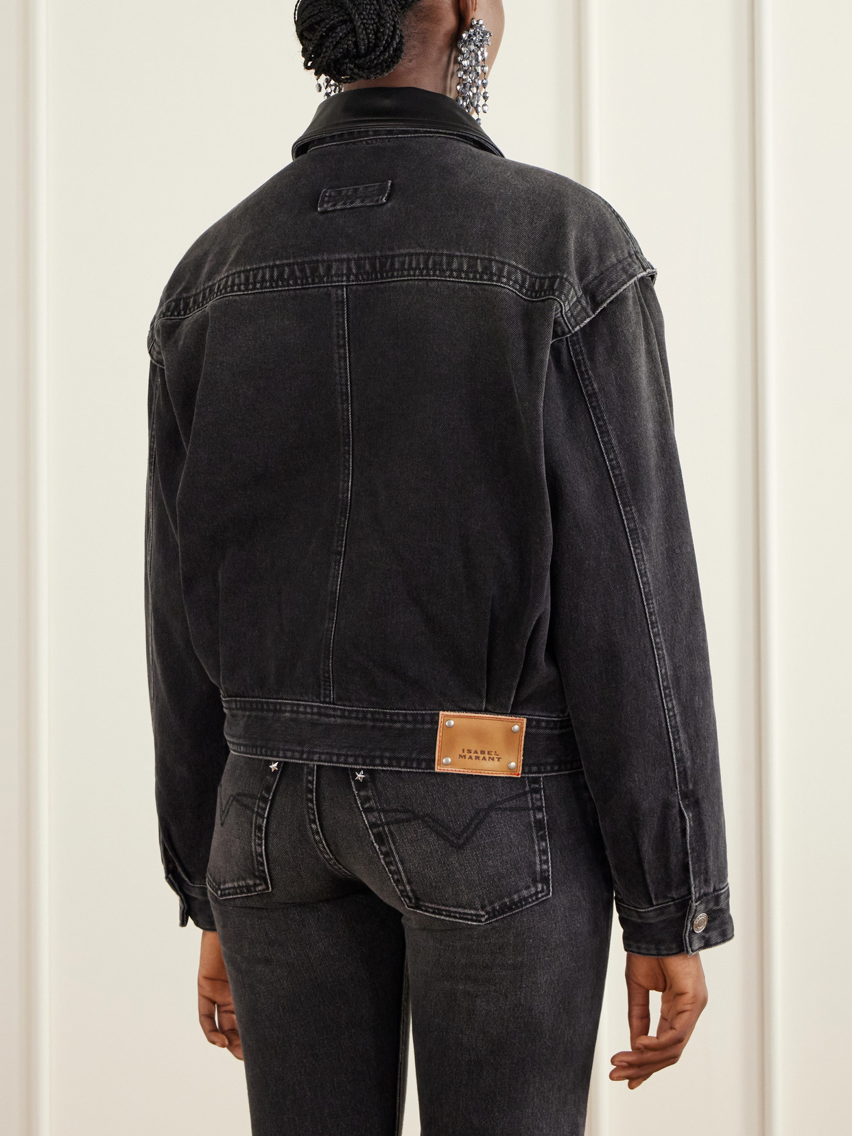 Devyn Leather-Trimmed Denim Jacket