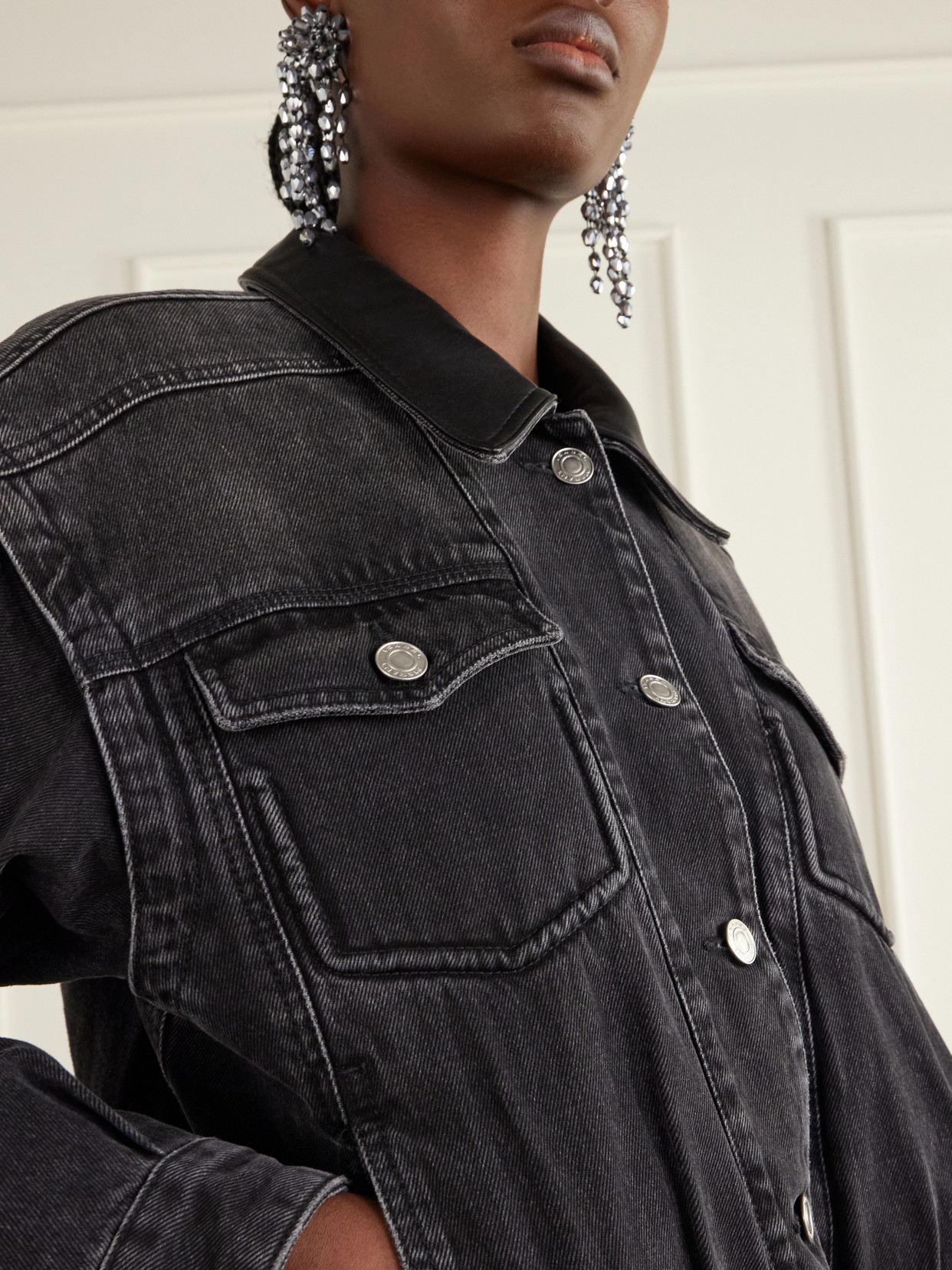 Devyn Leather-Trimmed Denim Jacket