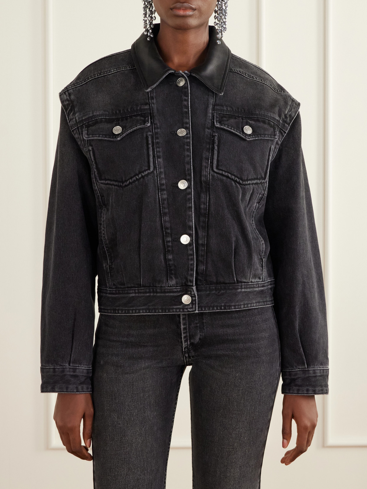 Devyn Leather-Trimmed Denim Jacket