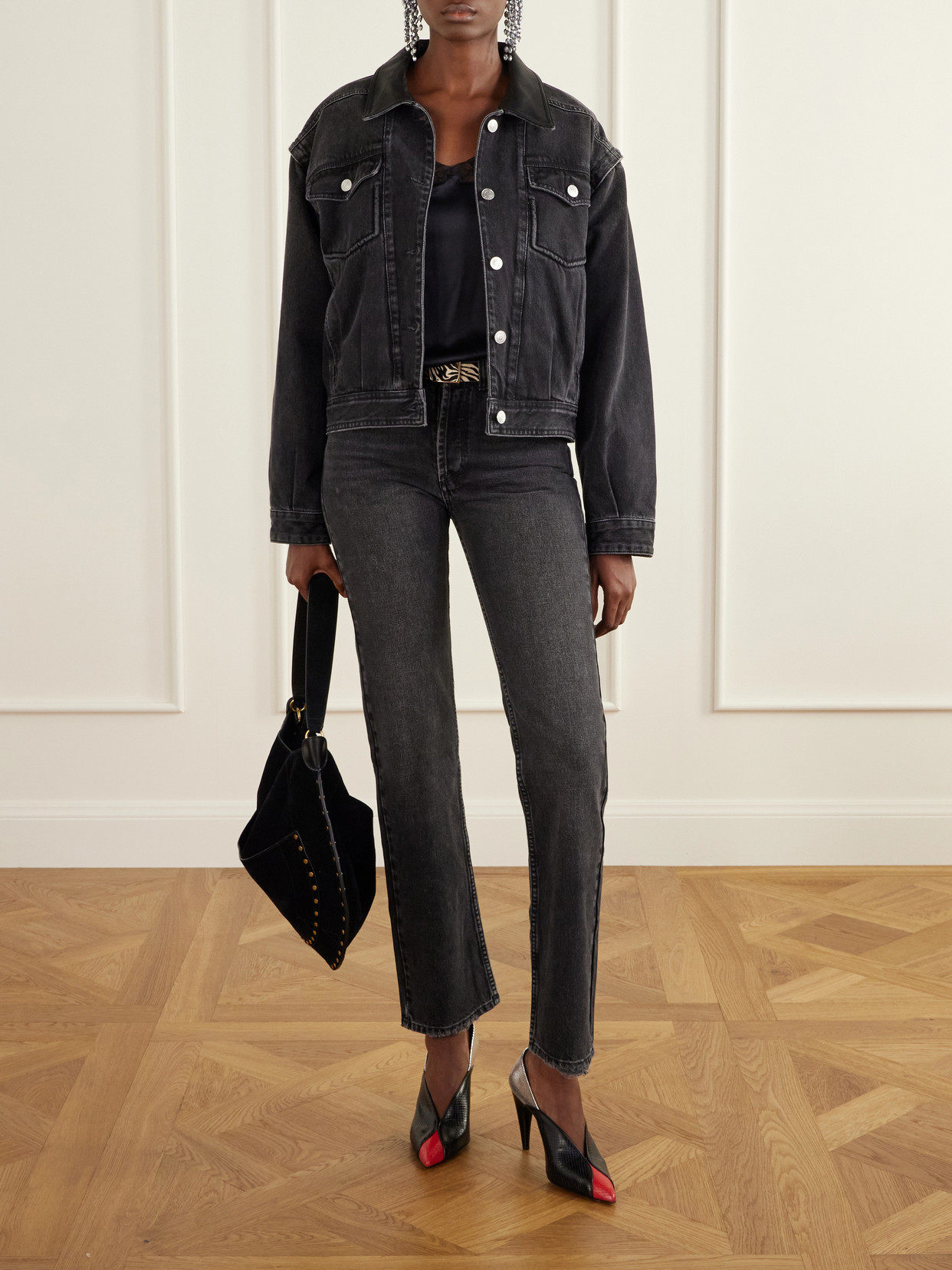 Devyn Leather-Trimmed Denim Jacket