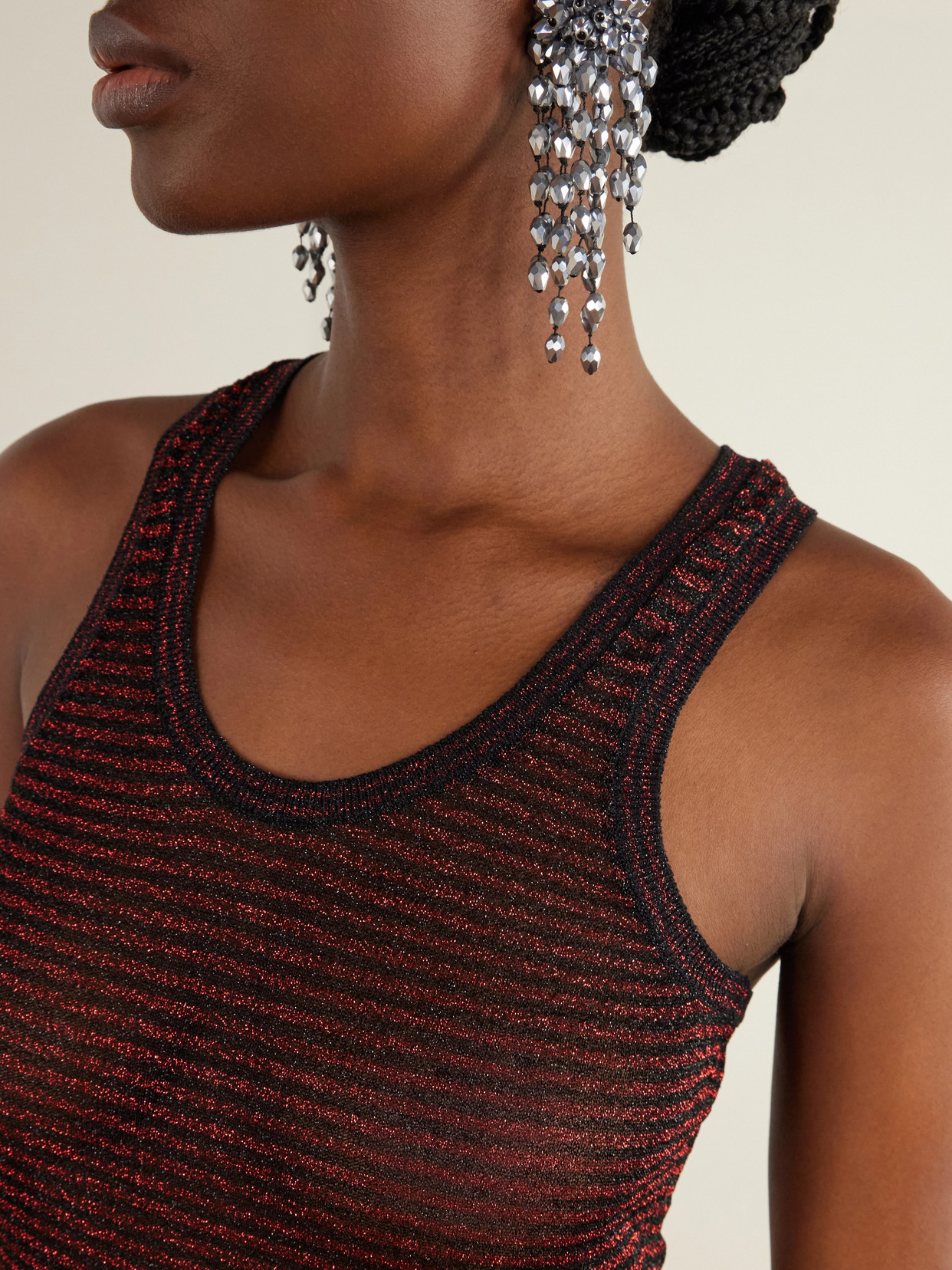 Cevara Striped Metallic Mesh Tank