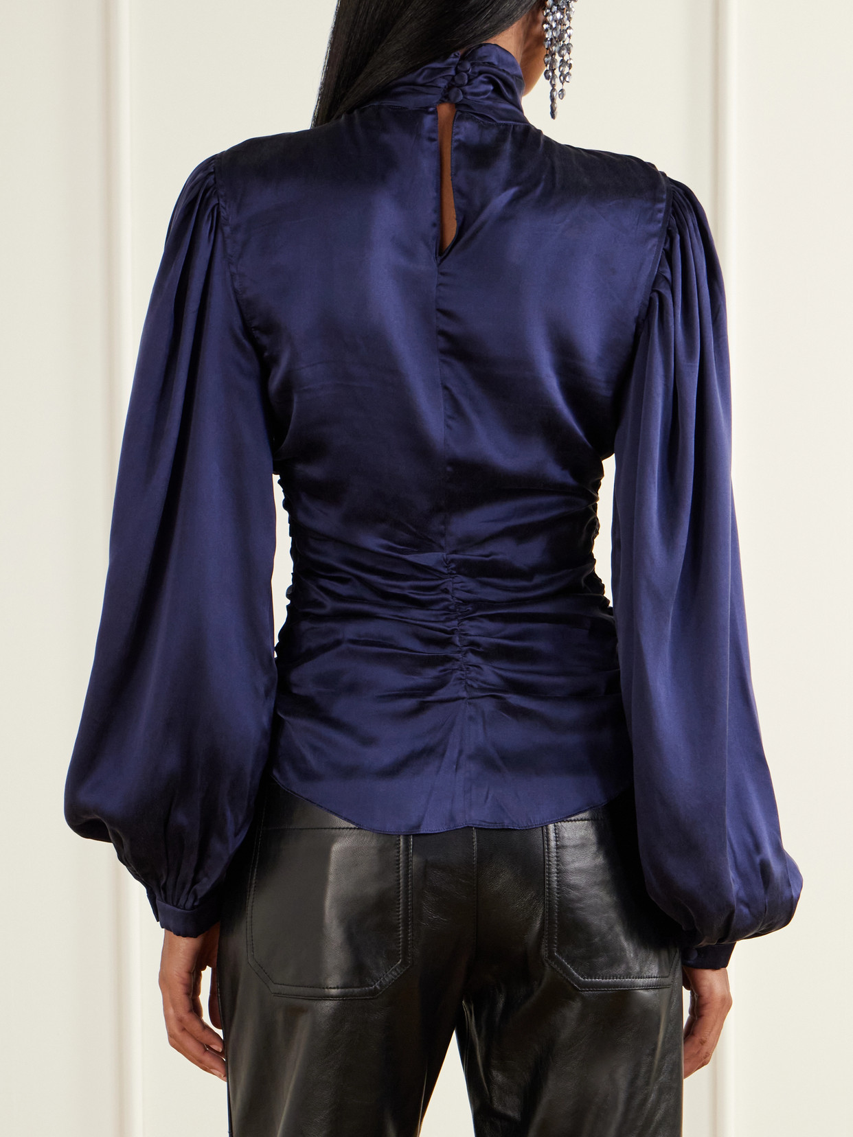 Depsona Ruched Silk-Satin Blouse