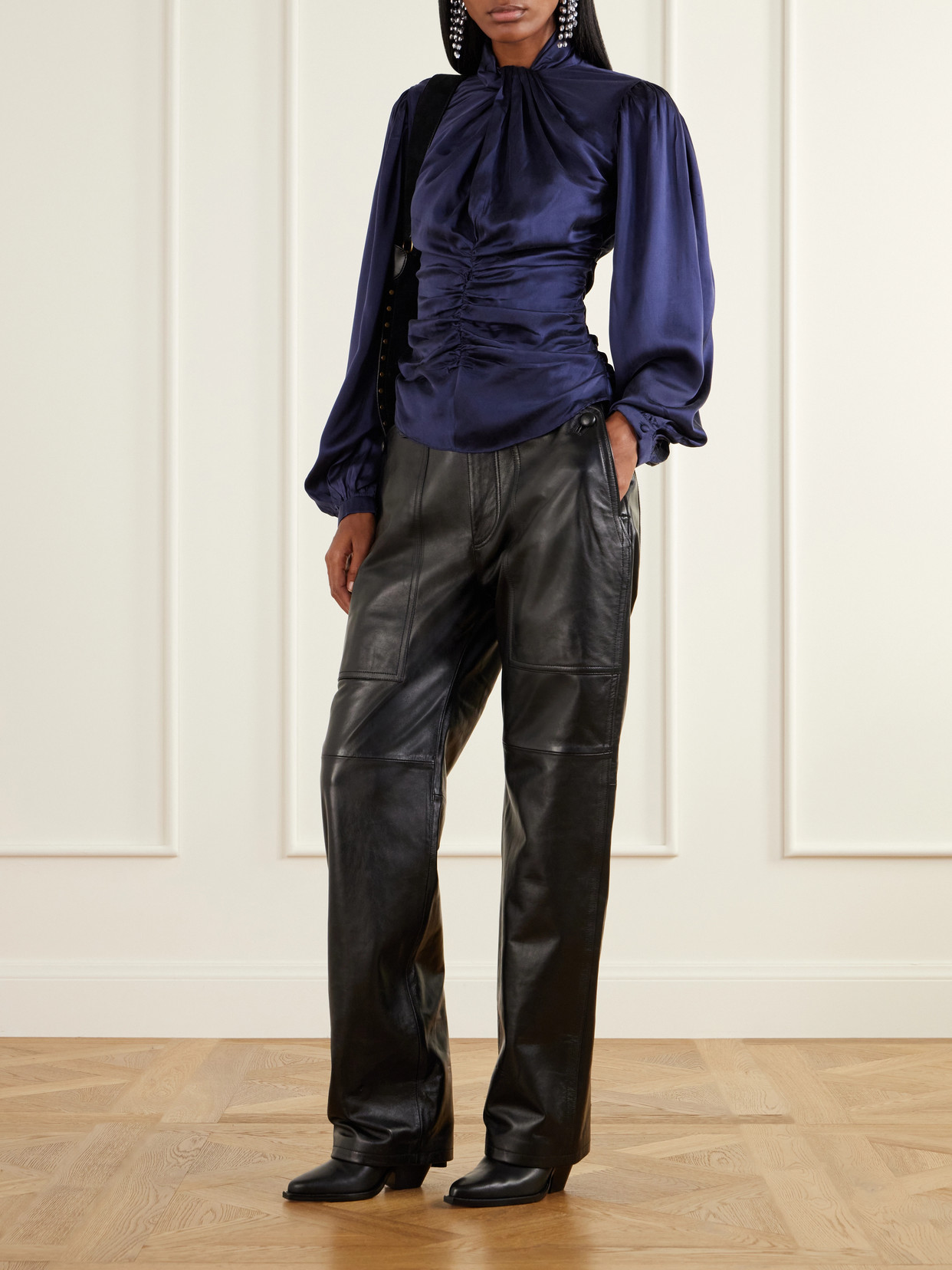 Depsona Ruched Silk-Satin Blouse