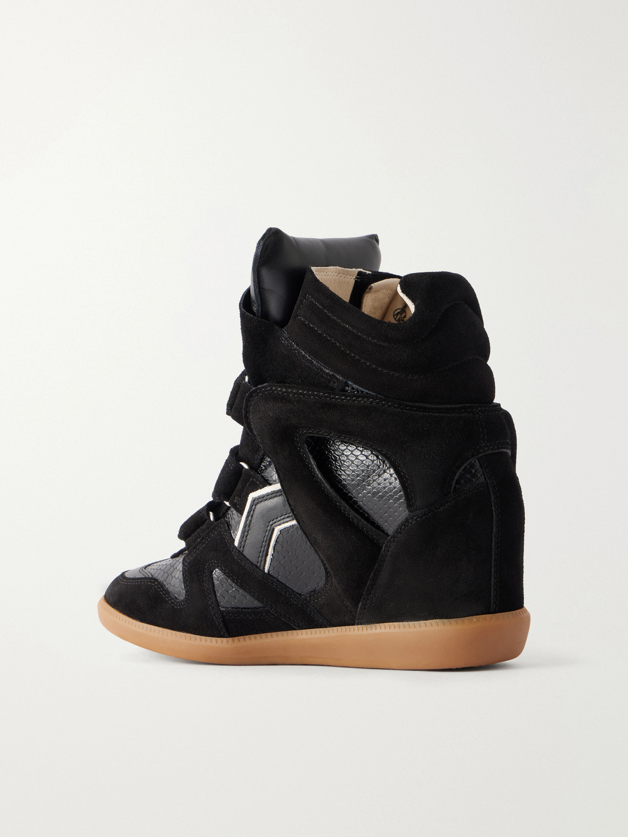 Bekett Suede-Trimmed Snake-Effect Leather Wedge Sneakers