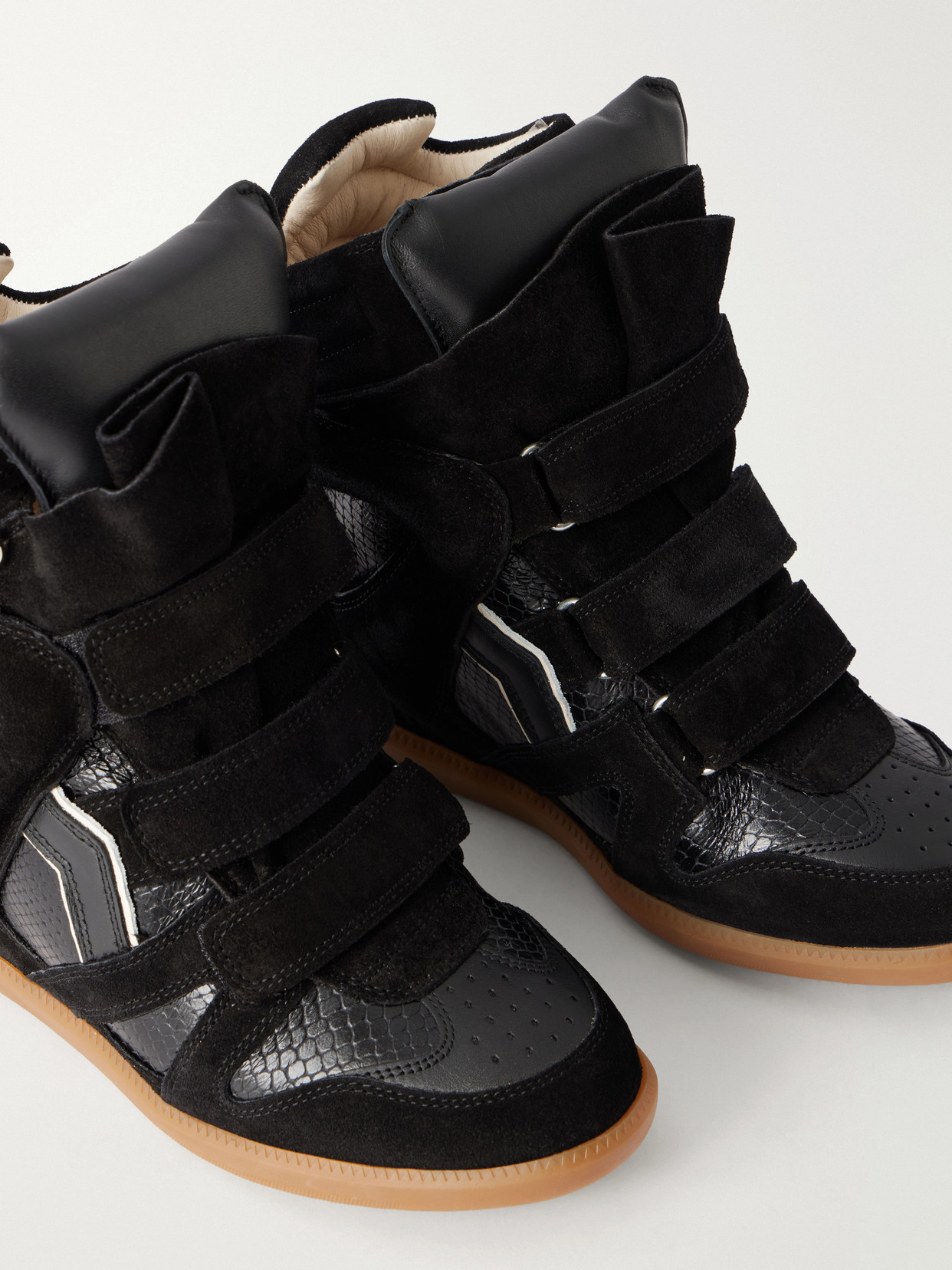 Bekett Suede-Trimmed Snake-Effect Leather Wedge Sneakers