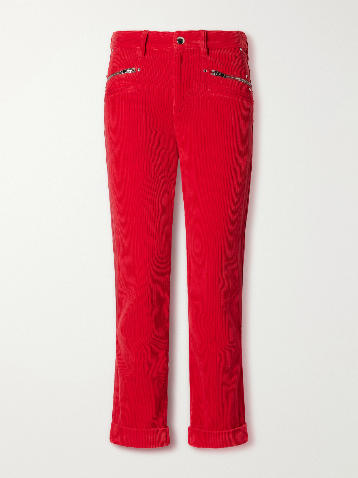 Isabel Marant Revene Cropped Cotton And Linen-blend Corduroy Straight-leg Pants In Red
