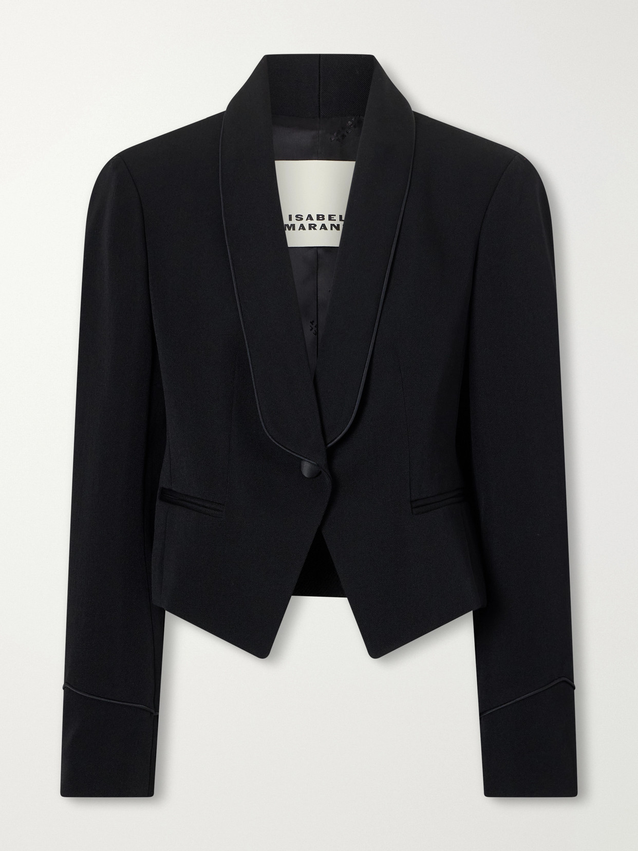 Isabel Marant Pialena Cropped Satin-trimmed Wool-twill Blazer In Black