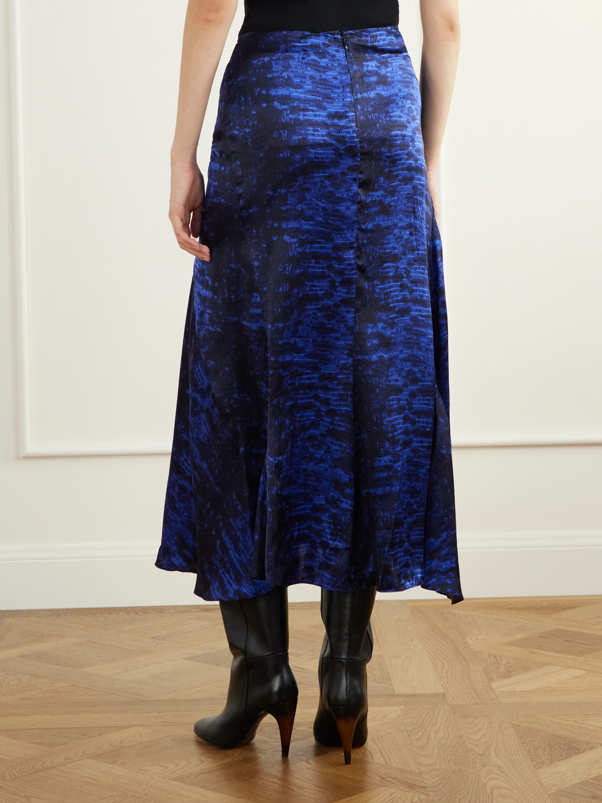 Laren Gathered Printed Silk-Satin Midi