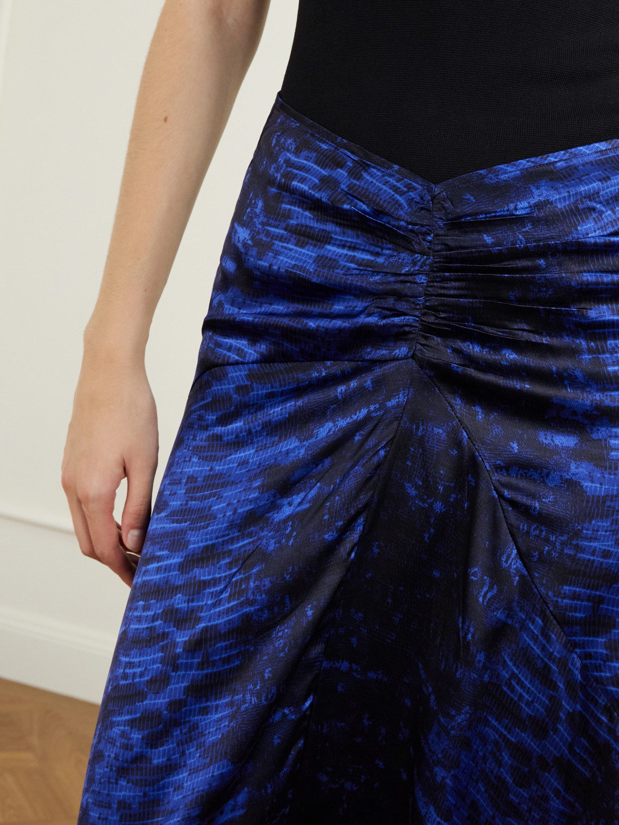 Laren Gathered Printed Silk-Satin Midi