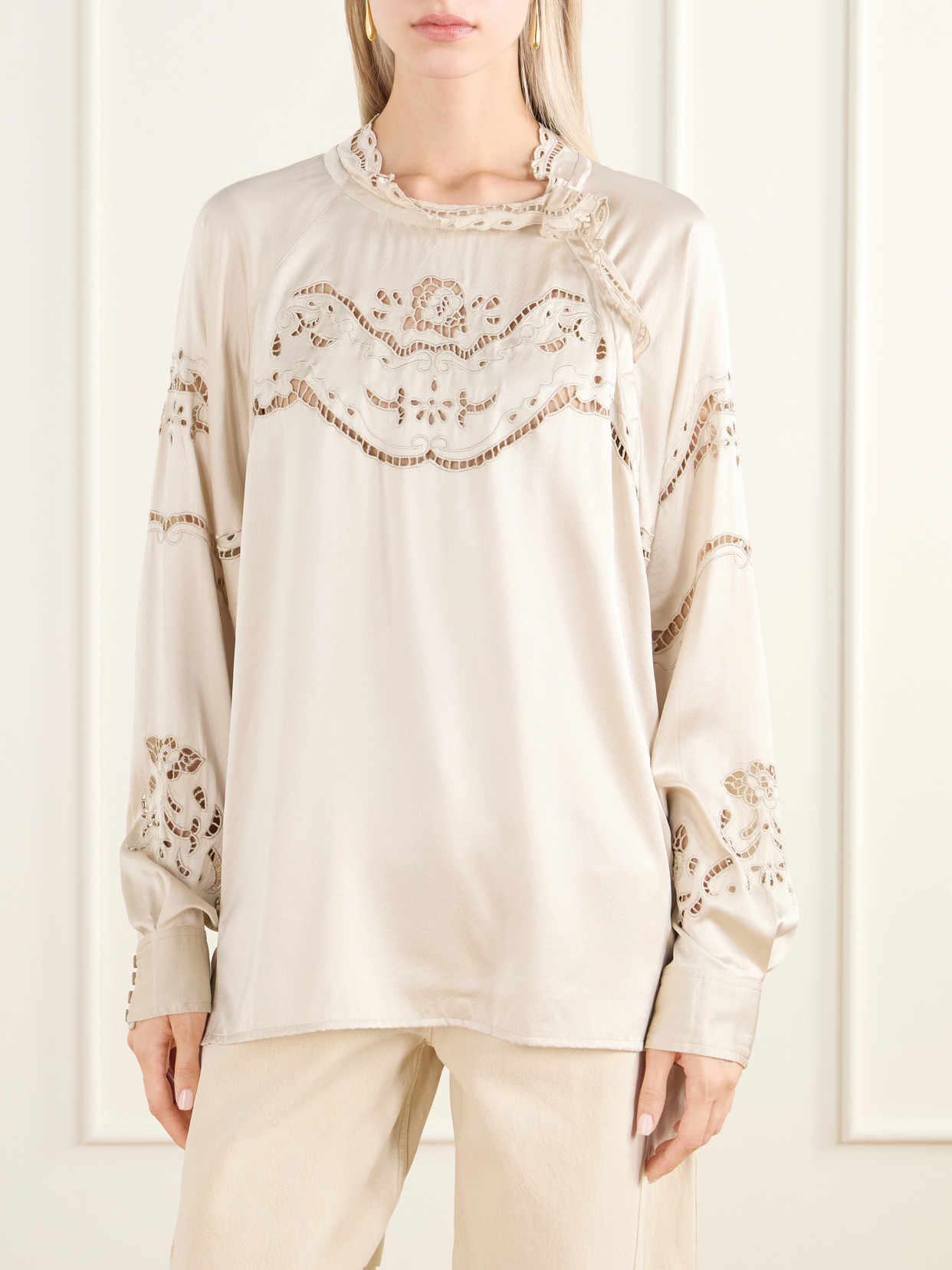 Enelia Broderie Anglaise Silk-Blend Blouse