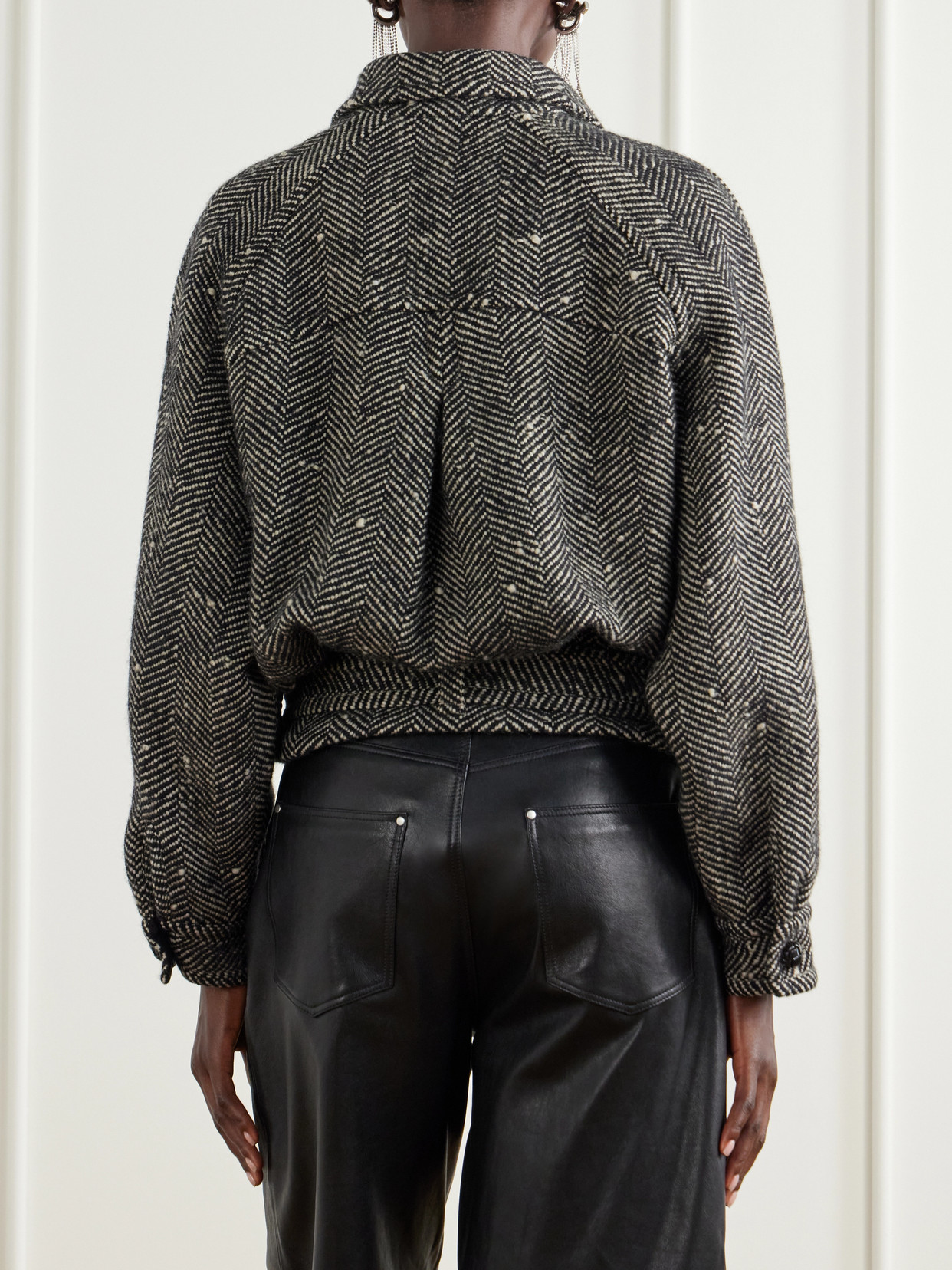 Elvane Belted Herringbone Wool-Blend Coat