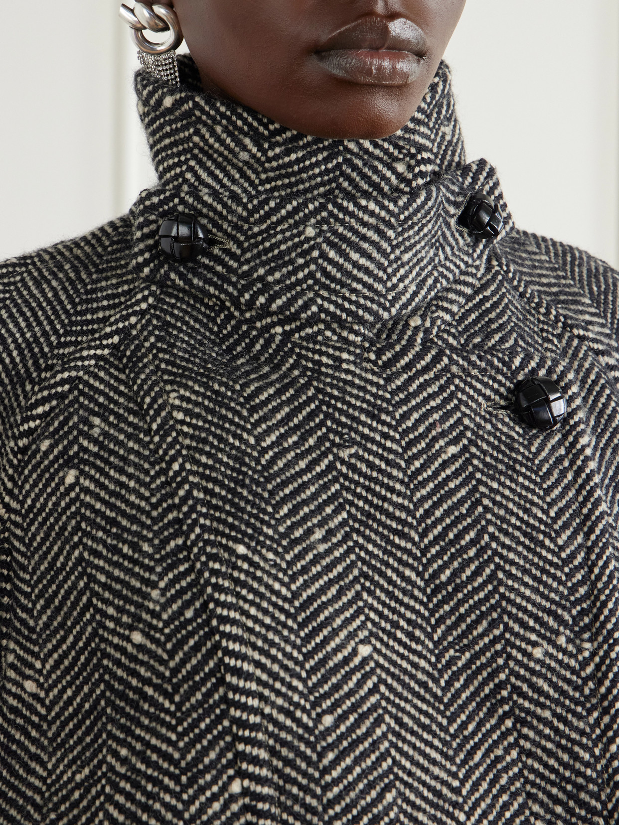 Elvane Belted Herringbone Wool-Blend Coat