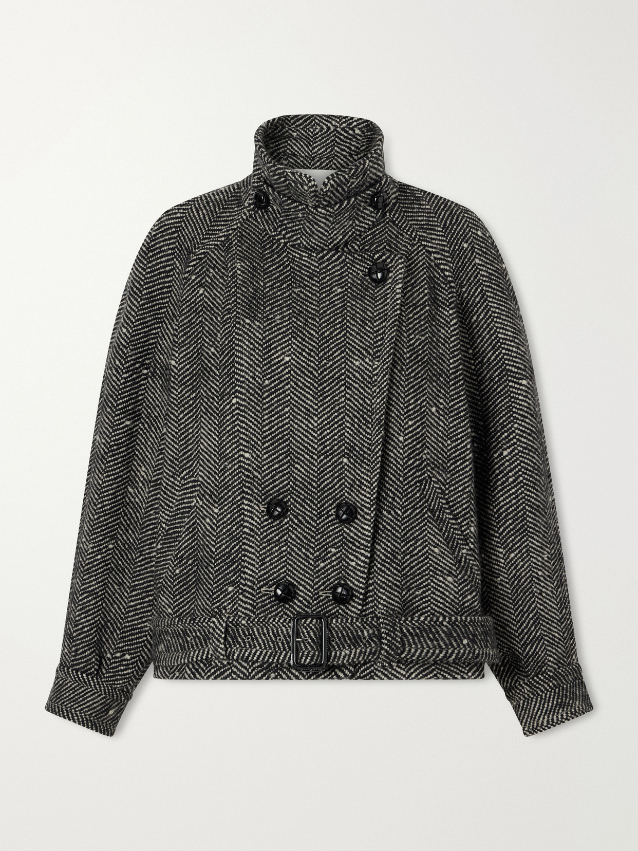Elvane Belted Herringbone Wool-Blend Coat