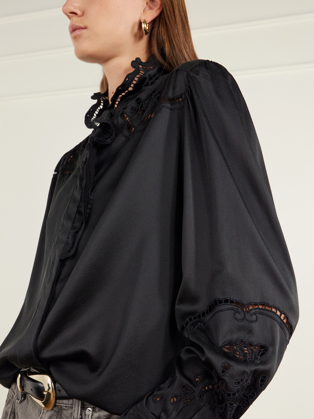 Ejali Broderie Anglaise Silk-Blend Blouse