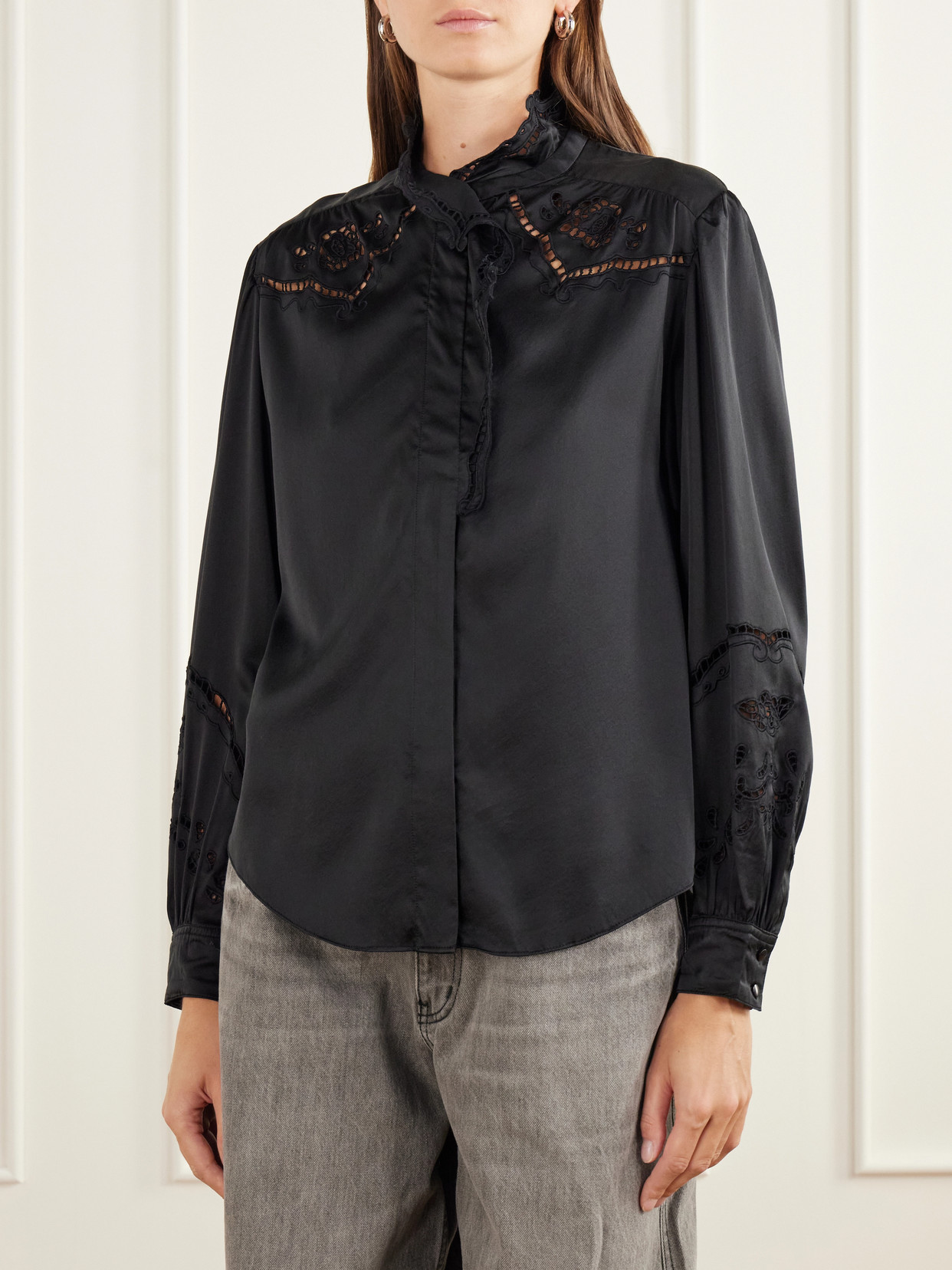 Ejali Broderie Anglaise Silk-Blend Blouse
