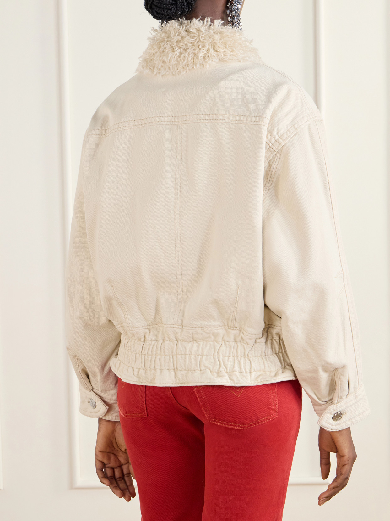 Valineo Padded Plush-Trimmed Denim Coat