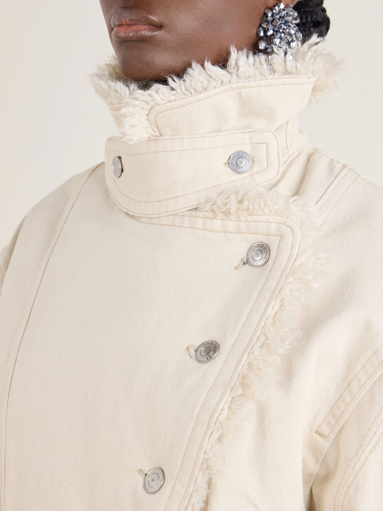 Valineo Padded Plush-Trimmed Denim Coat