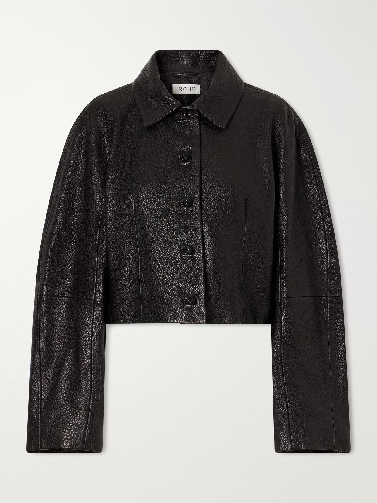cropped textured leather jacket