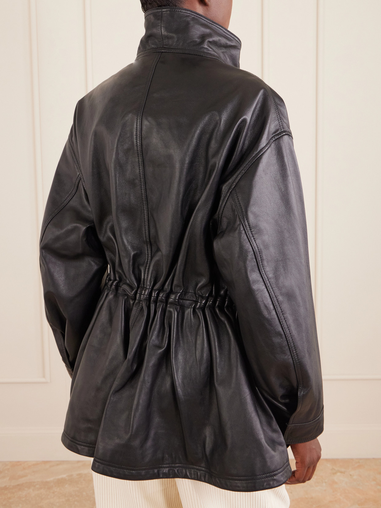 Rohe Leather Jacket With Adjustable Drawstring Waist In Black