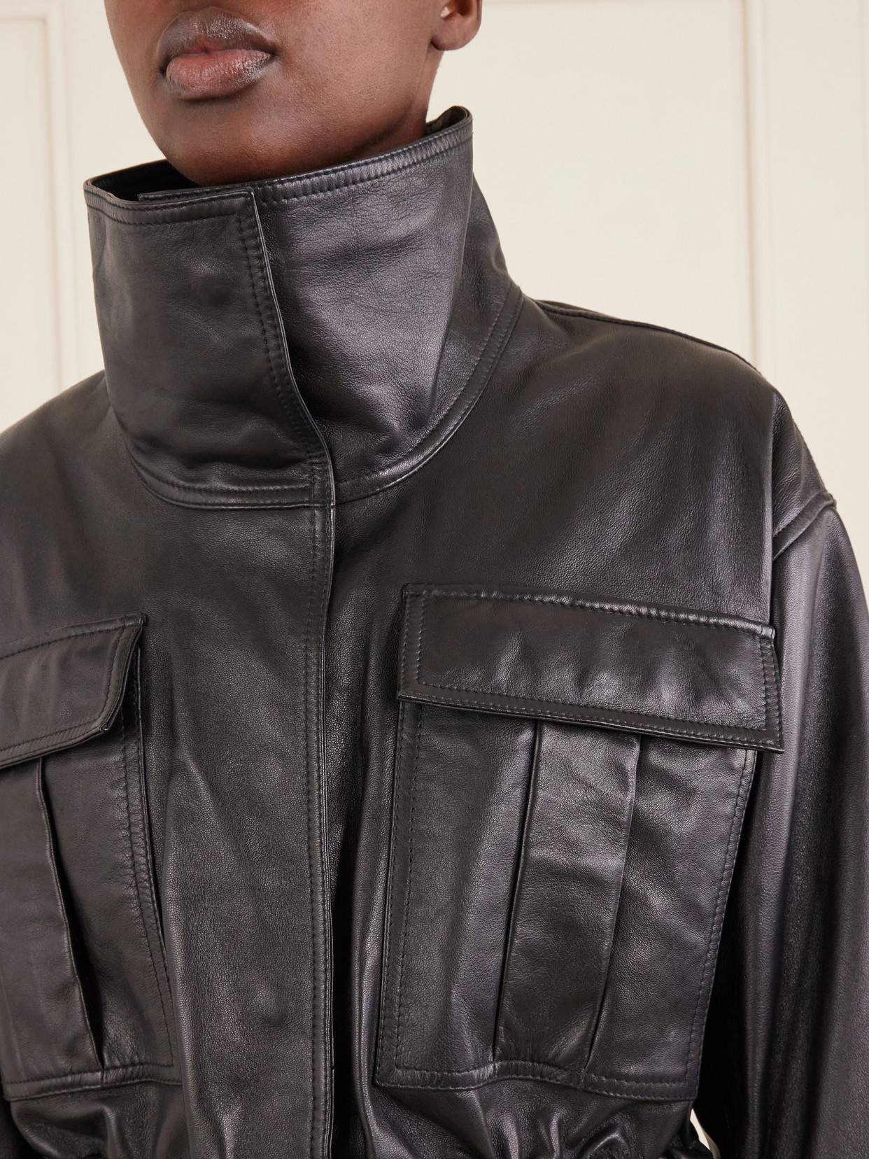 Rohe Leather Jacket With Adjustable Drawstring Waist In Black