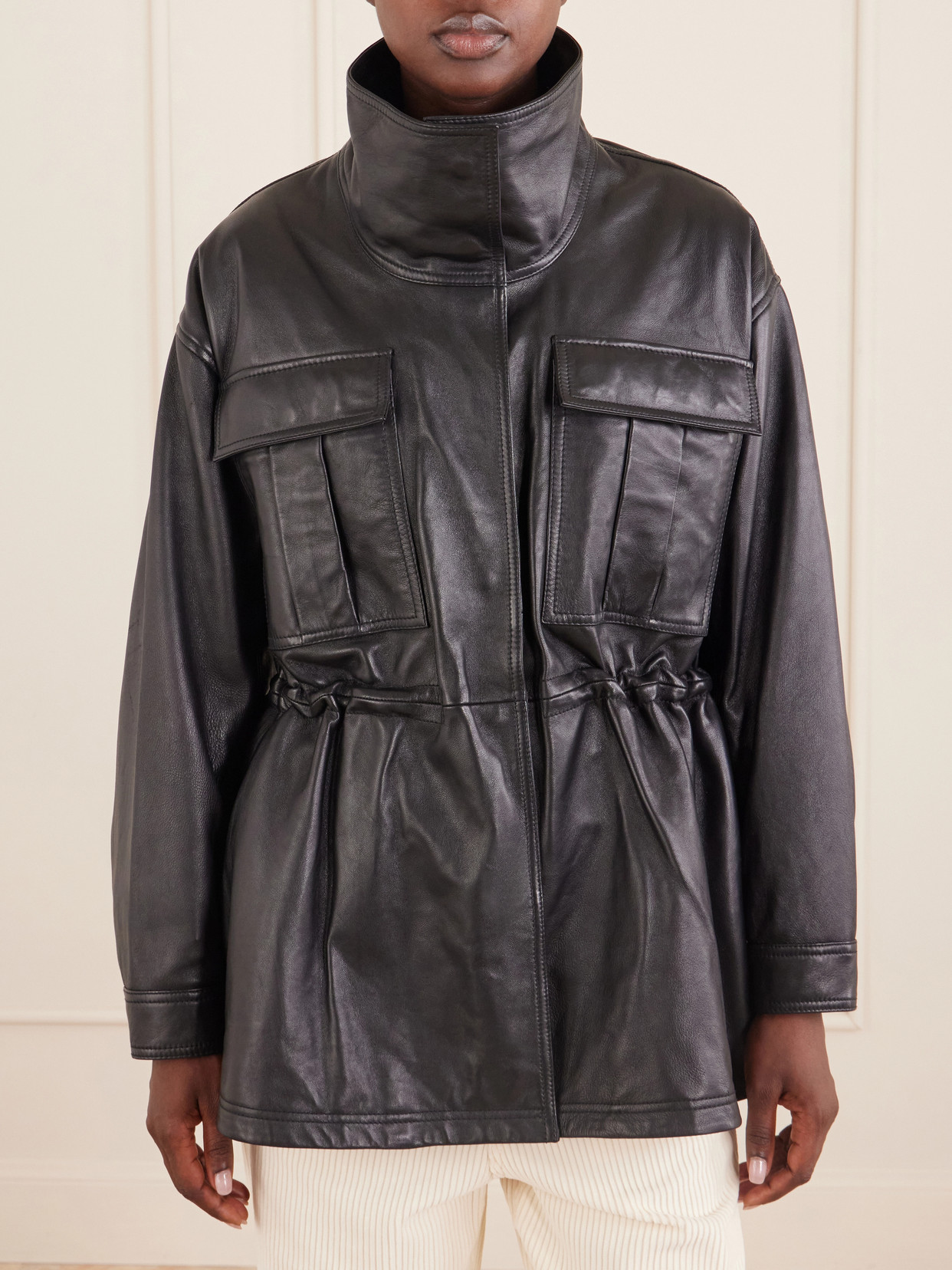 Rohe Leather Jacket With Adjustable Drawstring Waist In Black