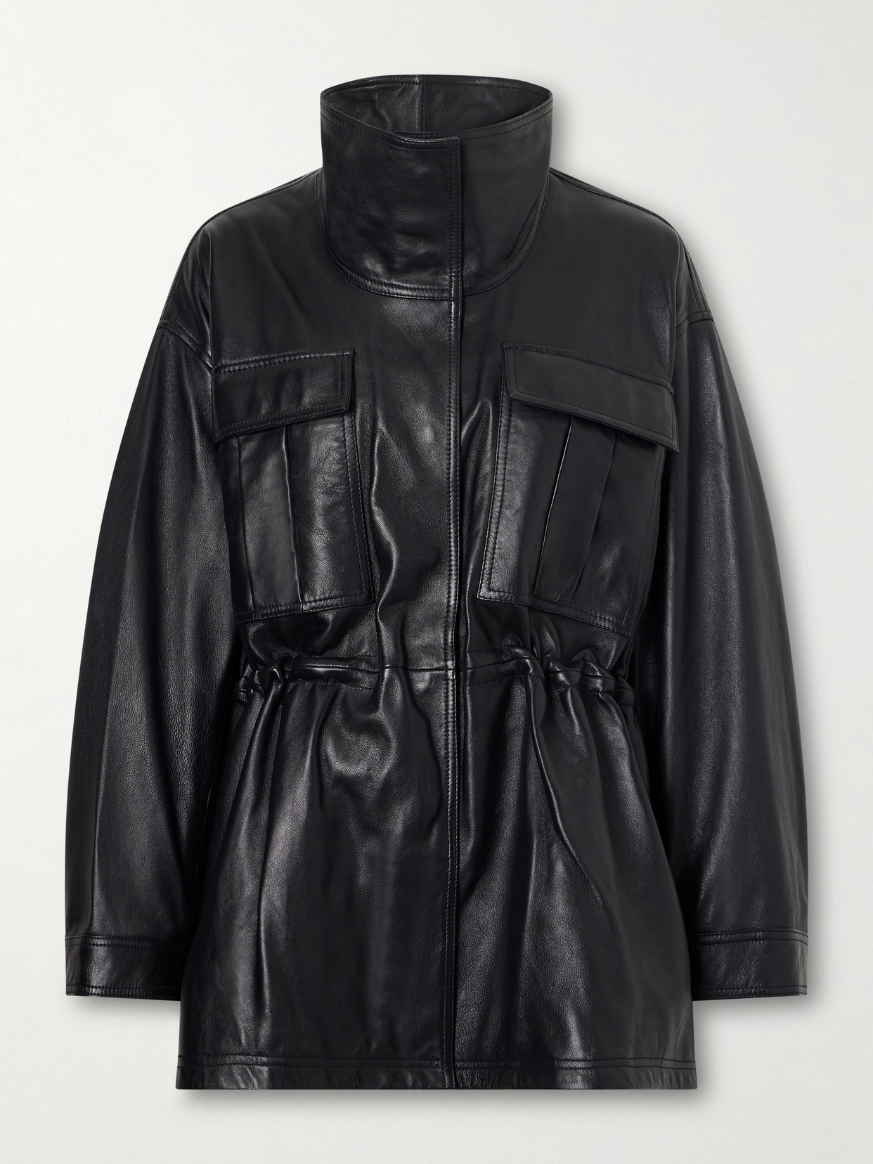 Rohe Sculptural Gathered Leather Jacket In Black