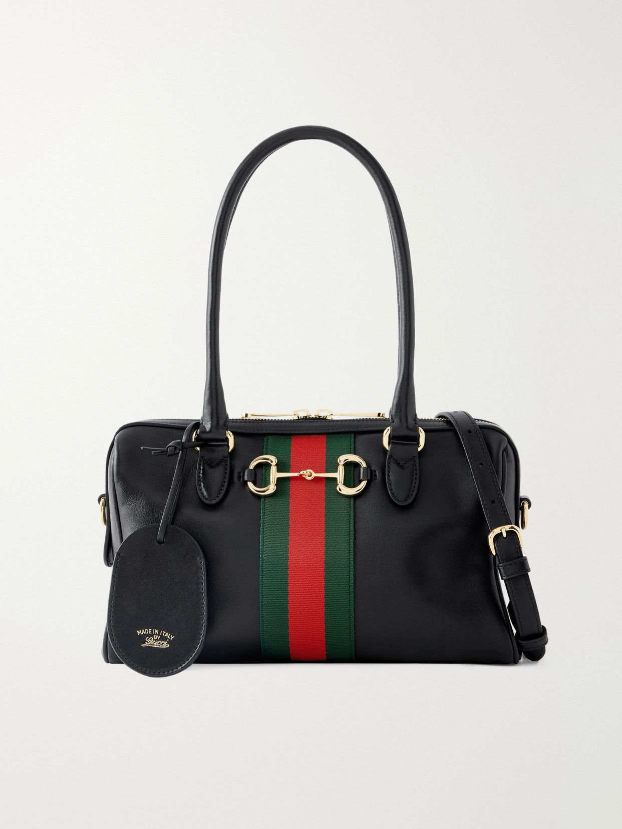 borsetto small webbing trimmed leather shoulder bag