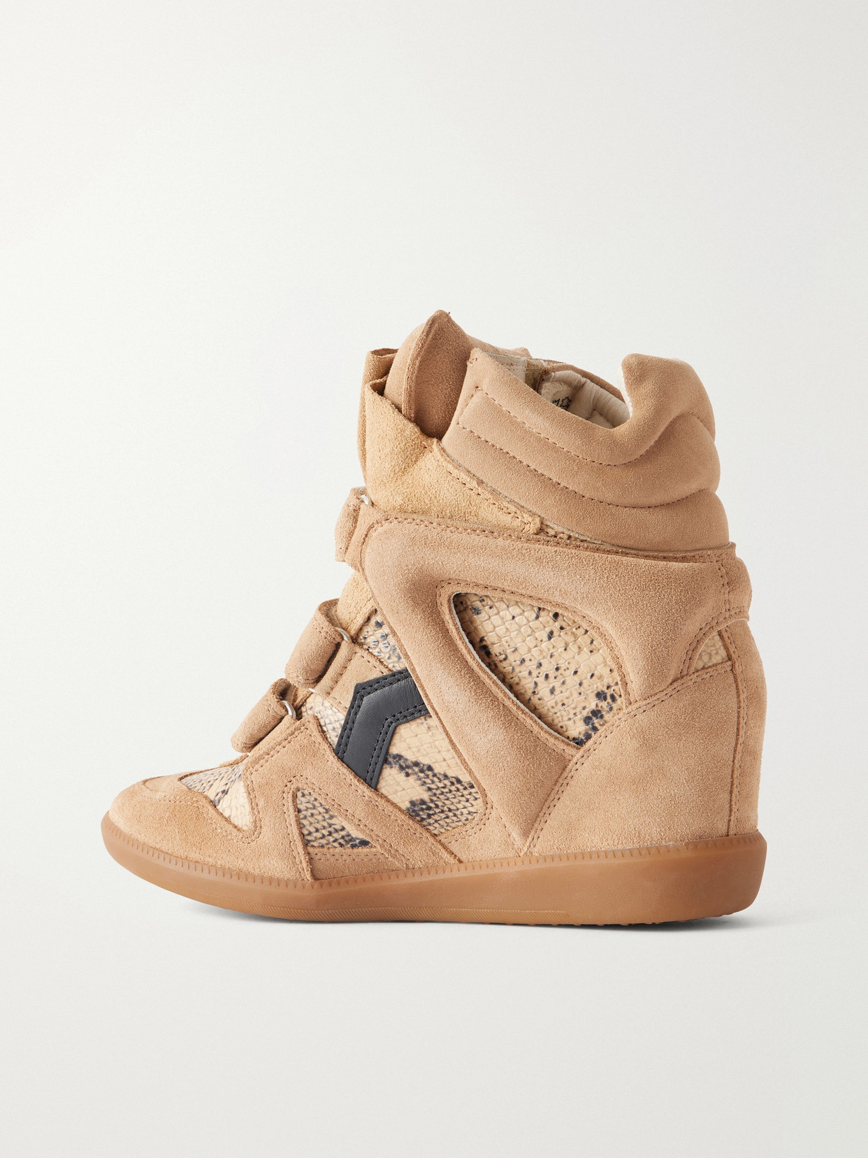 Bekett Suede-Trimmed Snake-Effect Leather Wedge Sneakers