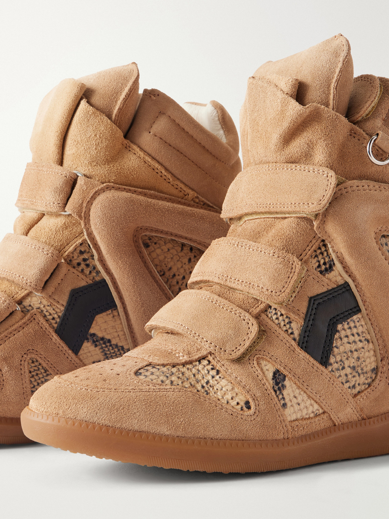 Bekett Suede-Trimmed Snake-Effect Leather Wedge Sneakers